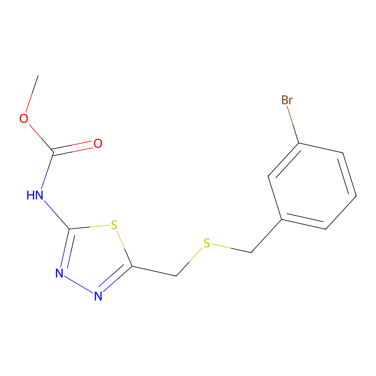 Methyl (5-(((3-bromobenzyl)thio)methyl)-1,3,4-thiadiazol-2-yl)carbamate molecular structure, CAS 695160-49-7