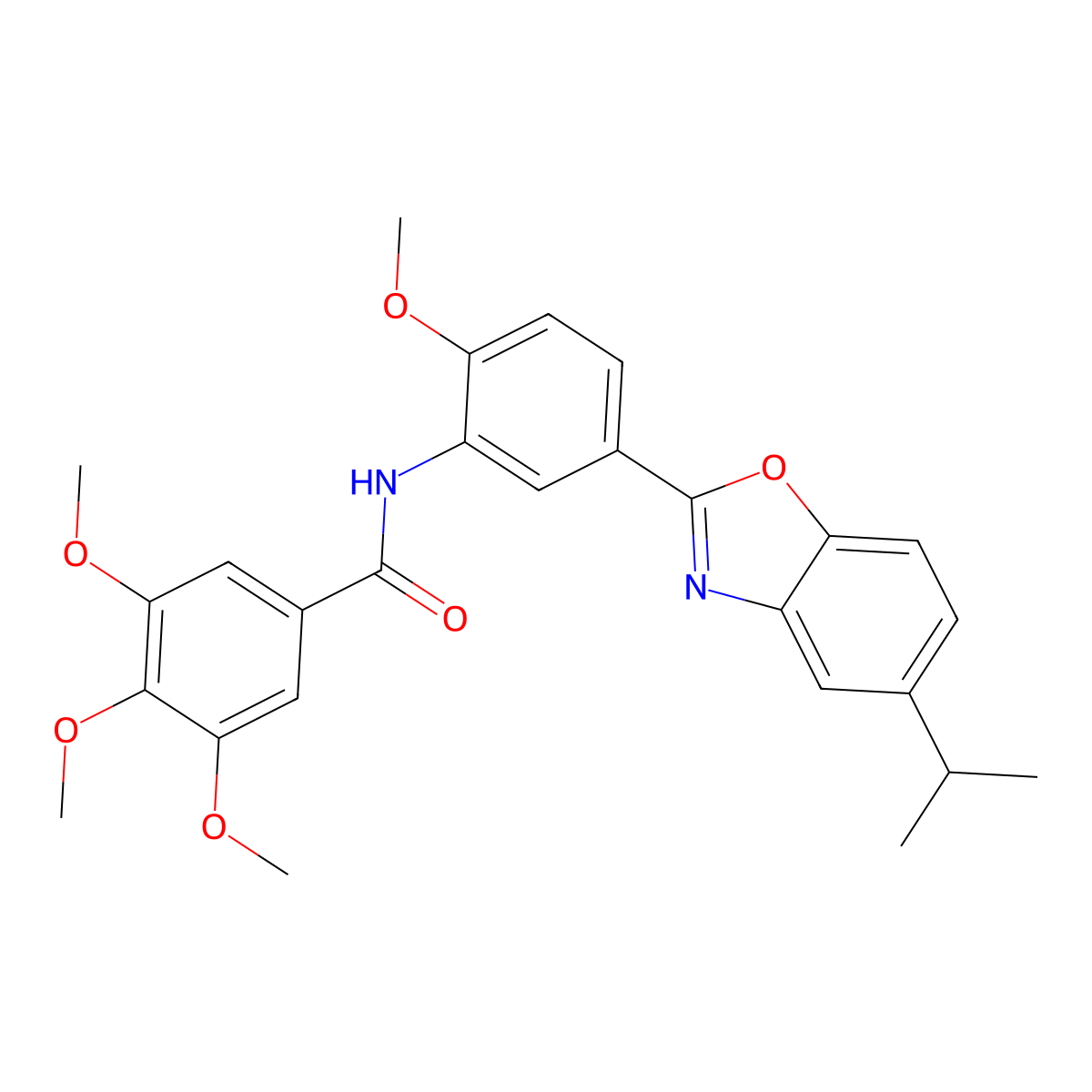 3,4,5-trimethoxy-N-[2-methoxy-5-(5-propan-2-yl-1,3-benzoxazol-2-yl)phenyl]benzamide molecular structure, CAS 695160-93-1