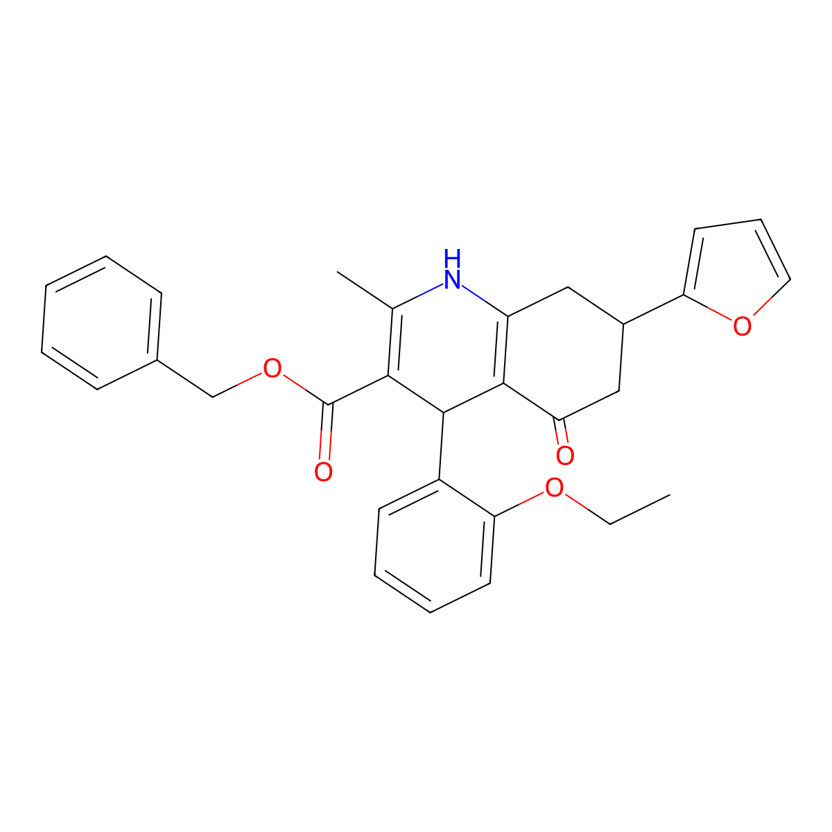Benzyl 4-(2-ethoxyphenyl)-7-(furan-2-yl)-2-methyl-5-oxo-1,4,5,6,7,8-hexahydroquinoline-3-carboxylate molecular structure, CAS 695160-94-2