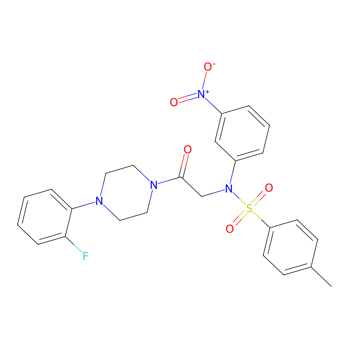 N-[2-[4-(2-fluorophenyl)piperazin-1-yl]-2-oxoethyl]-4-methyl-N-(3-nitrophenyl)benzenesulfonamide molecular structure, CAS 695166-68-8