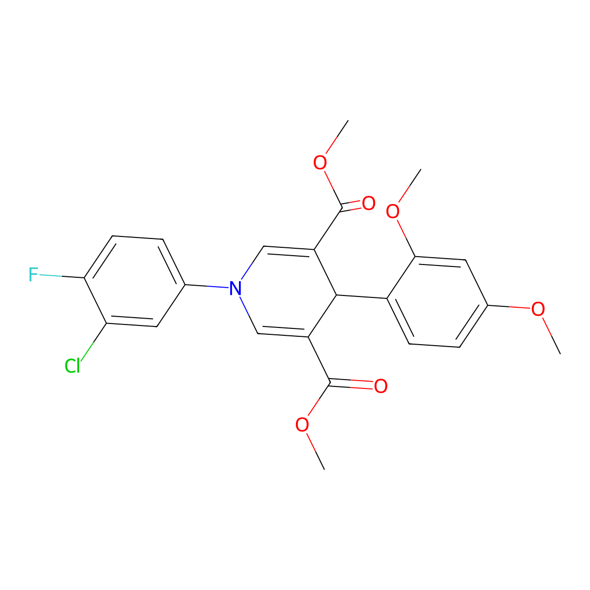 Dimethyl 1-(3-chloro-4-fluorophenyl)-4-(2,4-dimethoxyphenyl)-1,4-dihydropyridine-3,5-dicarboxylate molecular structure, CAS 695167-74-9