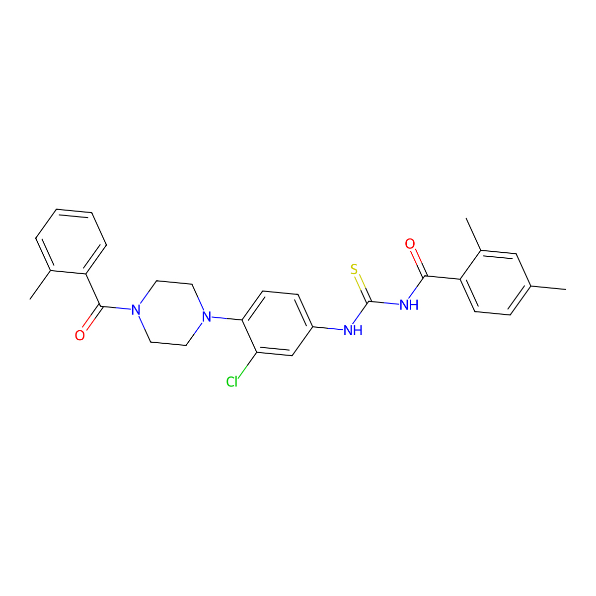 N-[[3-chloro-4-[4-(2-methylbenzoyl)piperazin-1-yl]phenyl]carbamothioyl]-2,4-dimethylbenzamide molecular structure, CAS 695169-76-7