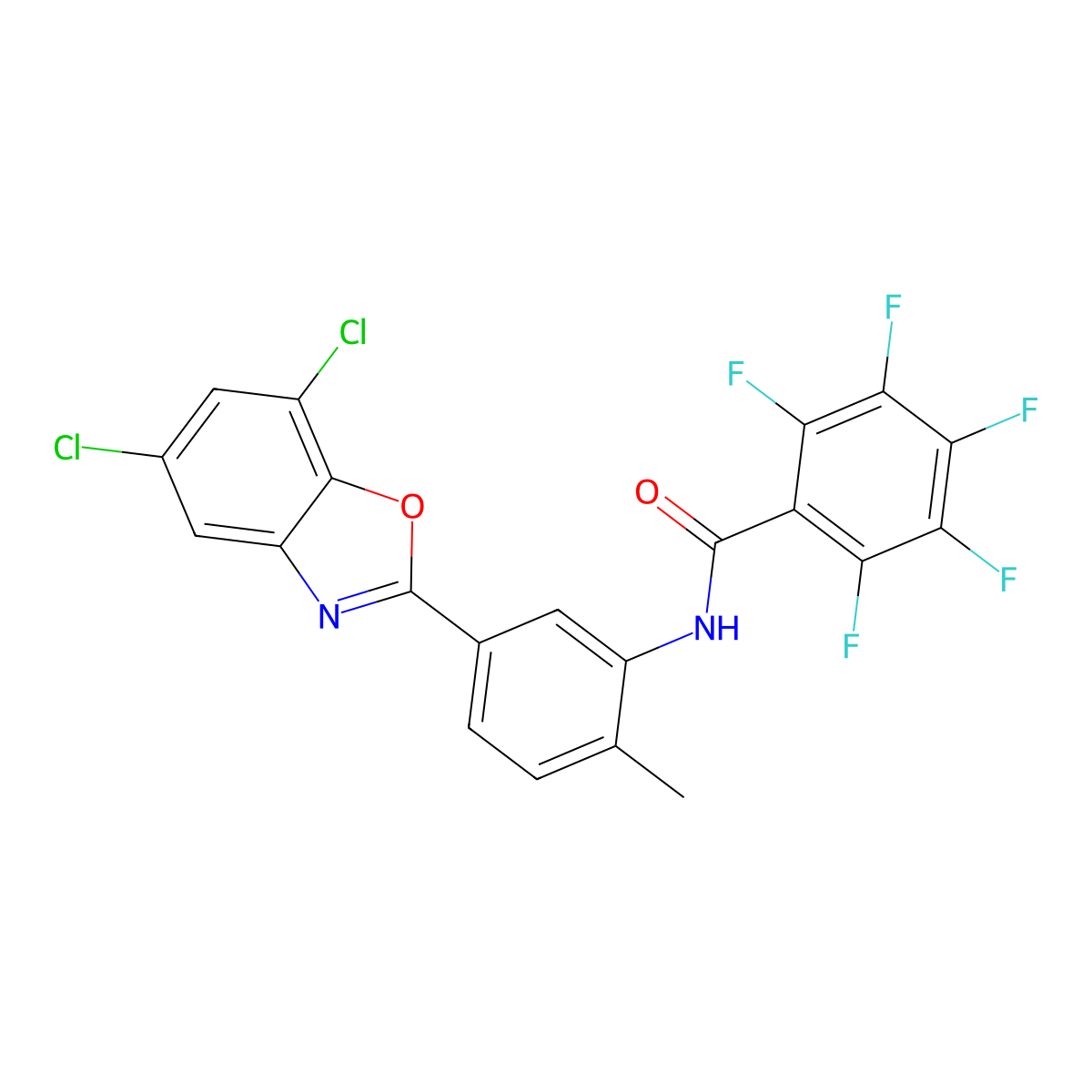 N-[5-(5,7-dichloro-1,3-benzoxazol-2-yl)-2-methylphenyl]-2,3,4,5,6-pentafluorobenzamide molecular structure, CAS 695170-47-9
