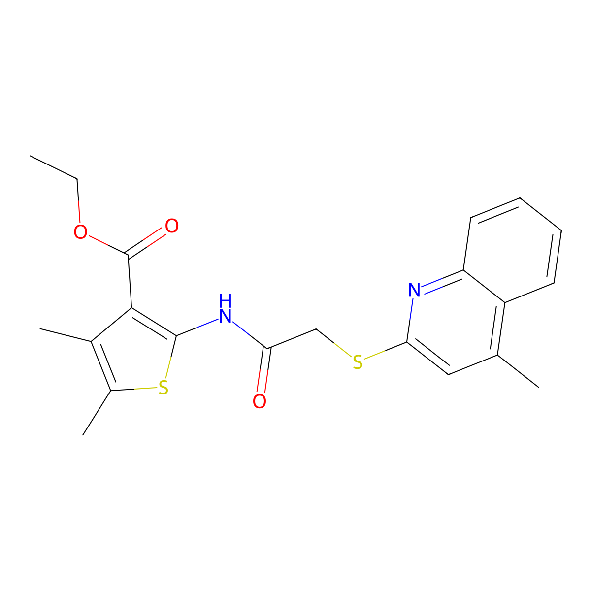 Ethyl 4,5-dimethyl-2-(2-((4-methylquinolin-2-yl)thio)acetamido)thiophene-3-carboxylate molecular structure, CAS 695170-51-5