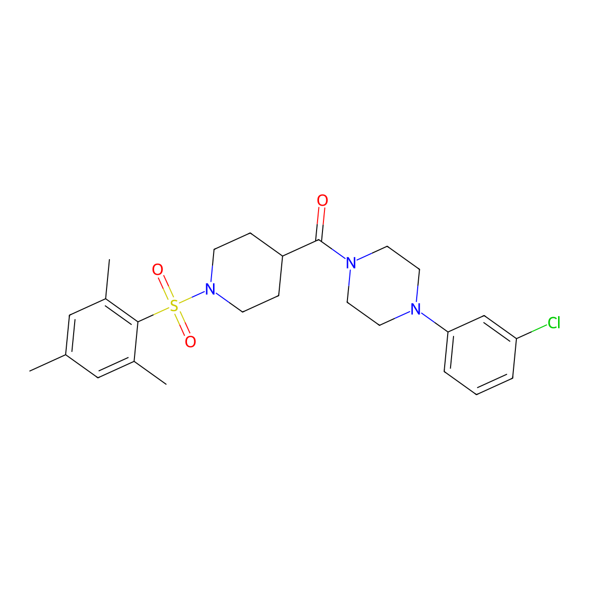 [4-(3-Chlorophenyl)piperazin-1-yl]-[1-(2,4,6-trimethylphenyl)sulfonylpiperidin-4-yl]methanone molecular structure, CAS 695170-59-3