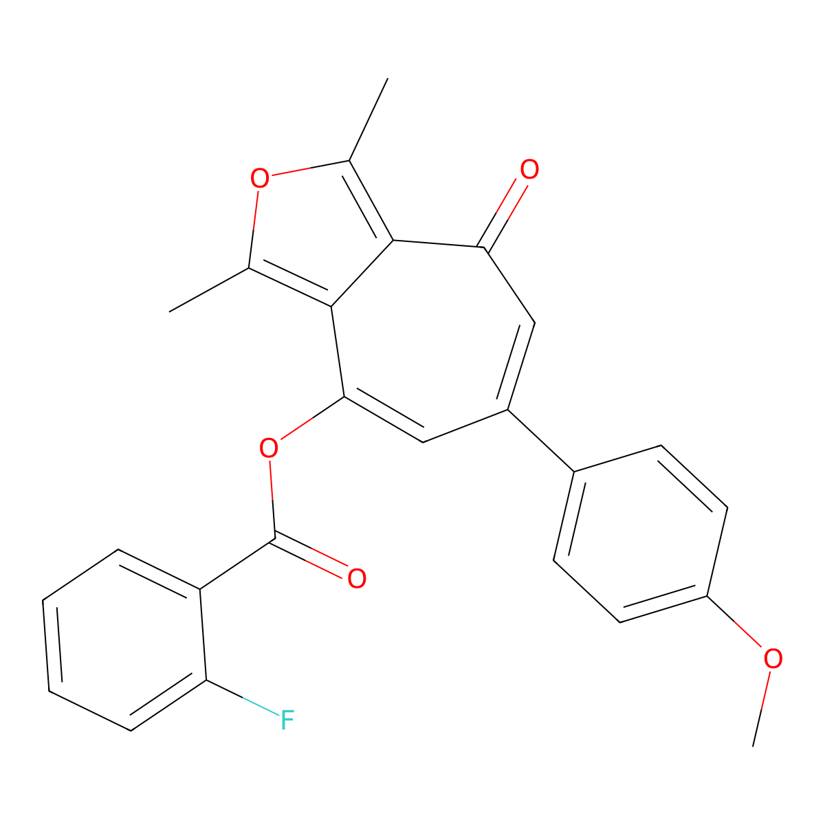 6-(4-methoxyphenyl)-1,3-dimethyl-4-oxo-4H-cyclohepta[c]furan-8-yl 2-fluorobenzoate molecular structure, CAS 695170-82-2