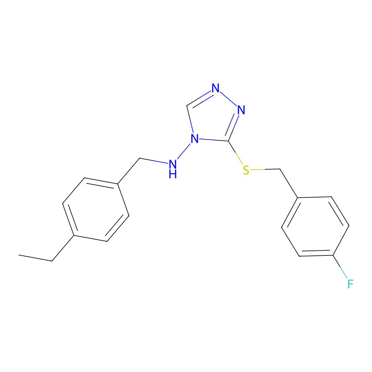 N-[(4-ethylphenyl)methyl]-3-[(4-fluorophenyl)methylsulfanyl]-1,2,4-triazol-4-amine molecular structure, CAS 695170-83-3