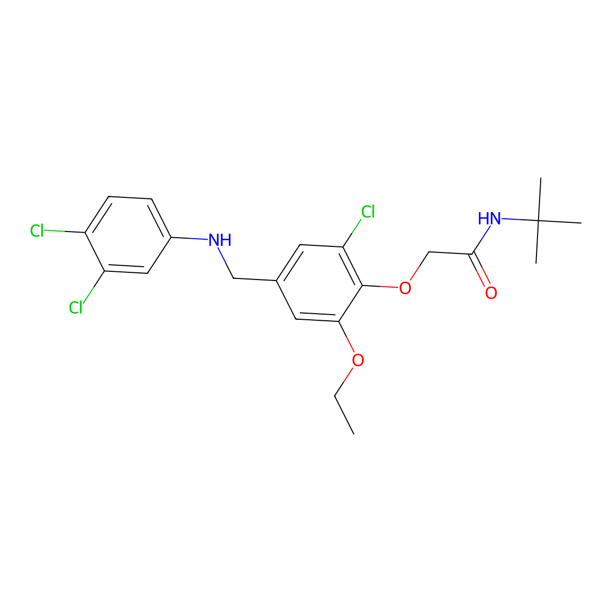 N-tert-butyl-2-[2-chloro-4-[(3,4-dichloroanilino)methyl]-6-ethoxyphenoxy]acetamide molecular structure, CAS 695170-99-1