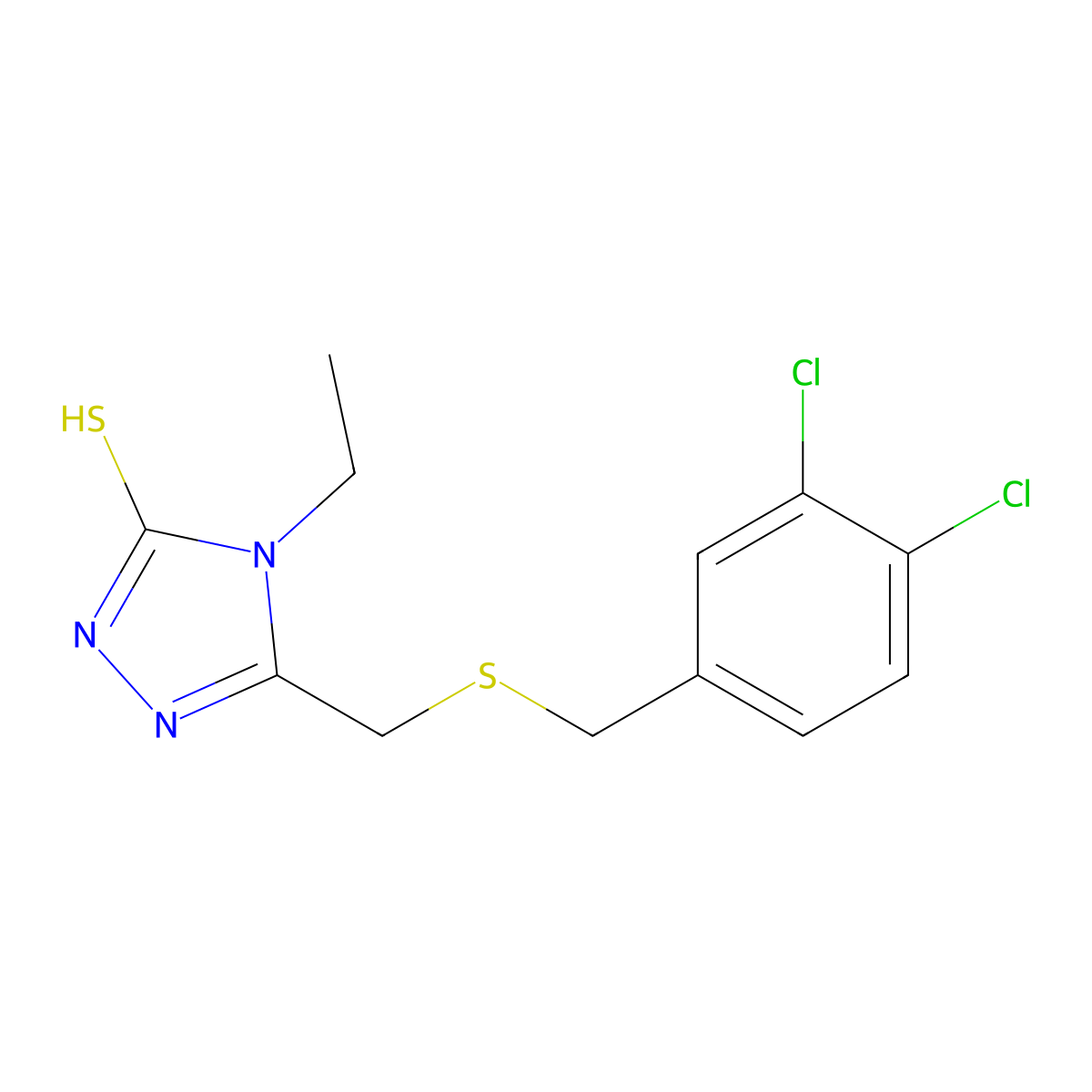 5-{[(3,4-dichlorobenzyl)sulfanyl]methyl}-4-ethyl-4H-1,2,4-triazol-3-yl hydrosulfide molecular structure, CAS 695171-33-6
