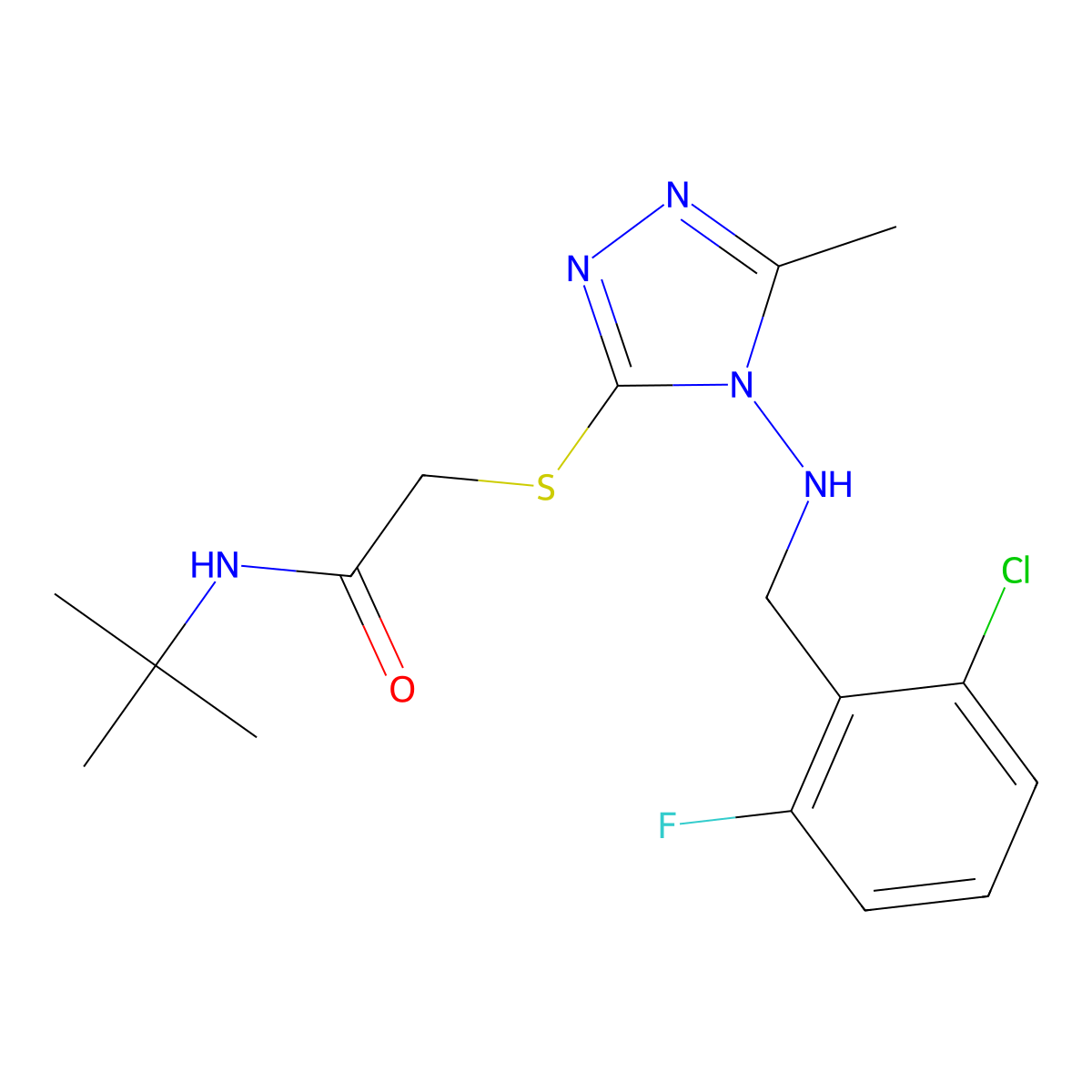N-tert-butyl-2-[[4-[(2-chloro-6-fluorophenyl)methylamino]-5-methyl-1,2,4-triazol-3-yl]sulfanyl]acetamide molecular structure, CAS 695172-20-4