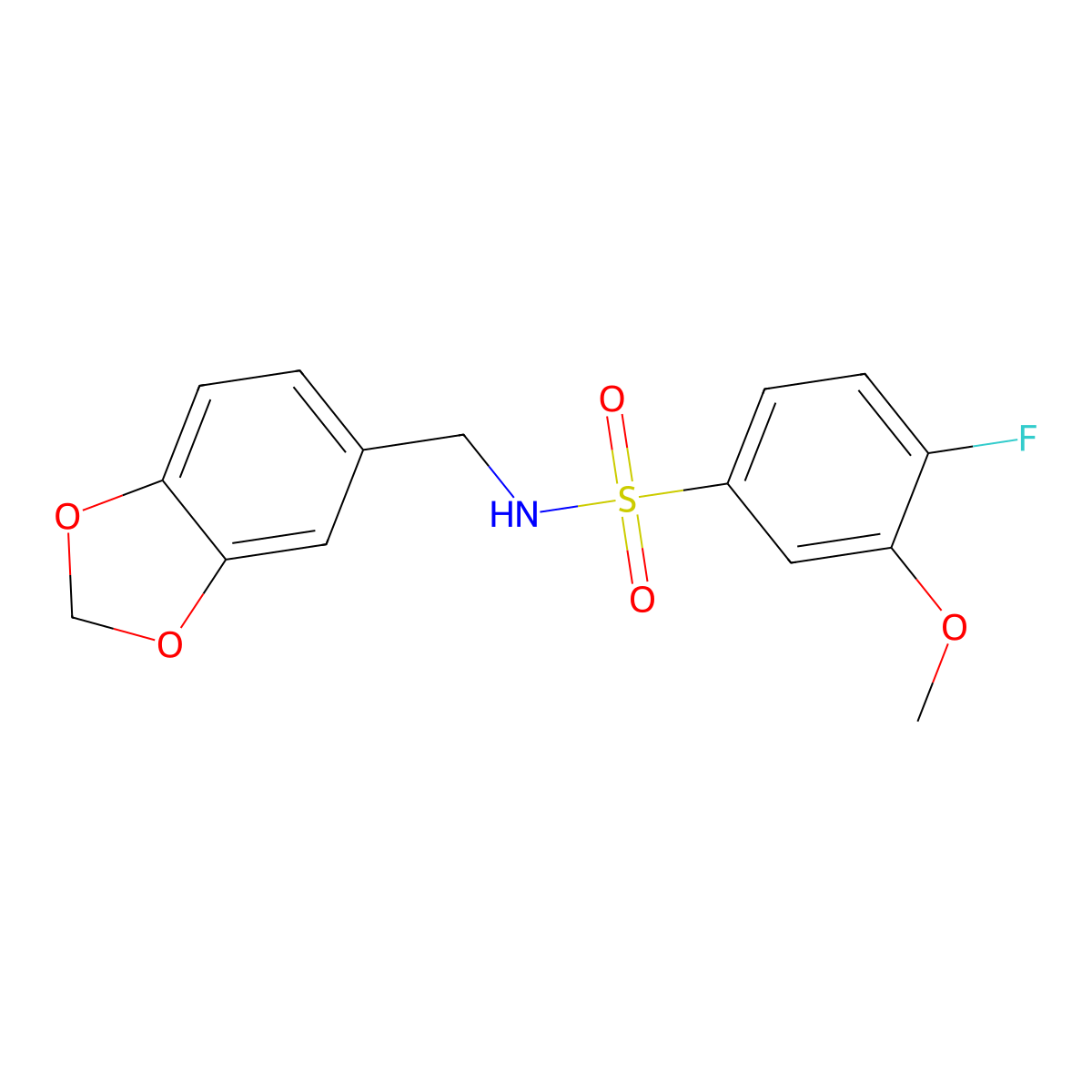N-(1,3-benzodioxol-5-ylmethyl)-4-fluoro-3-methoxybenzenesulfonamide molecular structure, CAS 695172-57-7