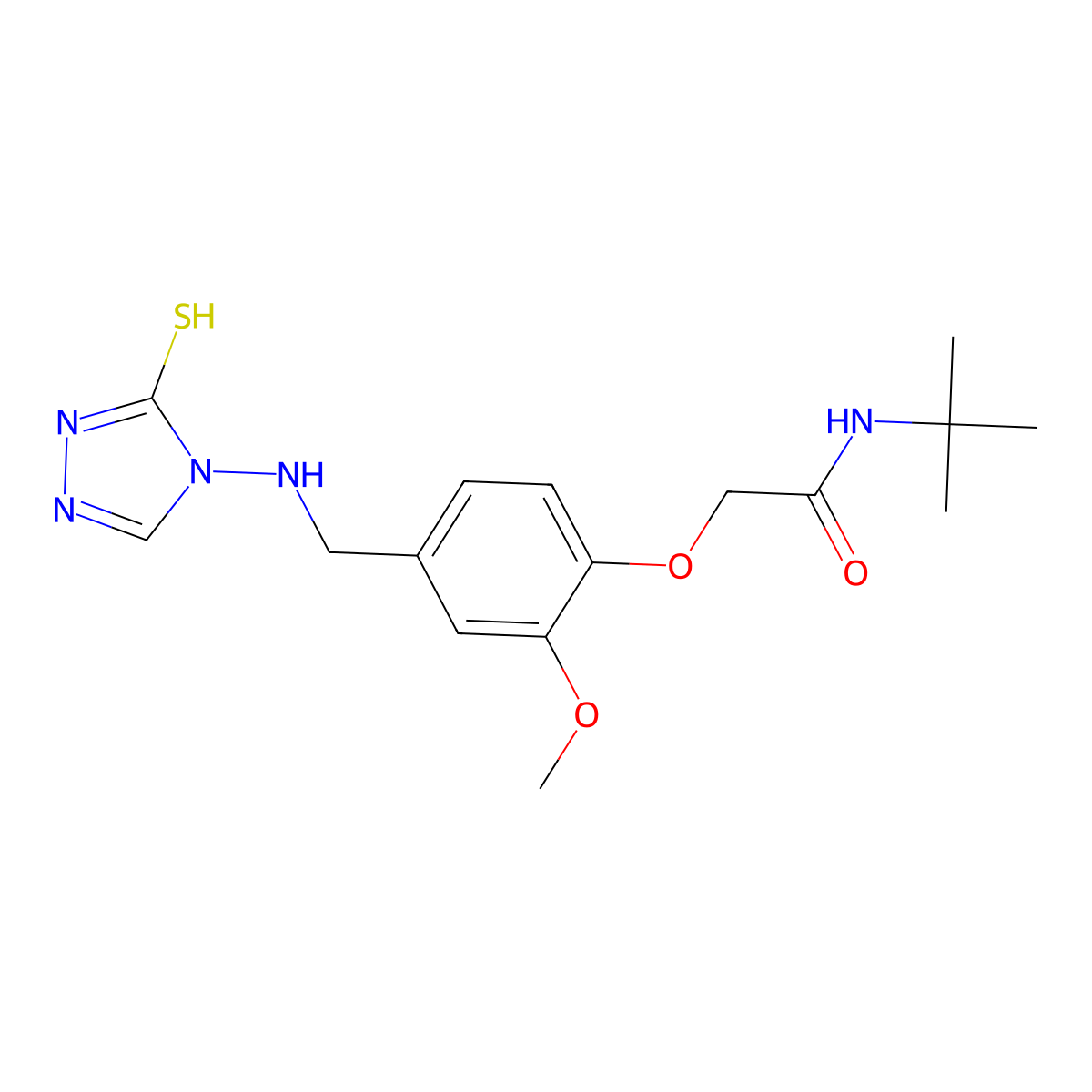 N-tert-Butyl-2-{4-[(3-mercapto-[1,2,4]triazol-4-ylamino)-methyl]-2-methoxy-phenoxy}-acetamide molecular structure, CAS 695172-62-4