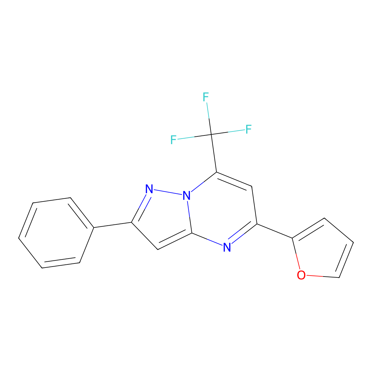 5-(Furan-2-yl)-2-phenyl-7-(trifluoromethyl)pyrazolo[1,5-a]pyrimidine molecular structure, CAS 695172-84-0