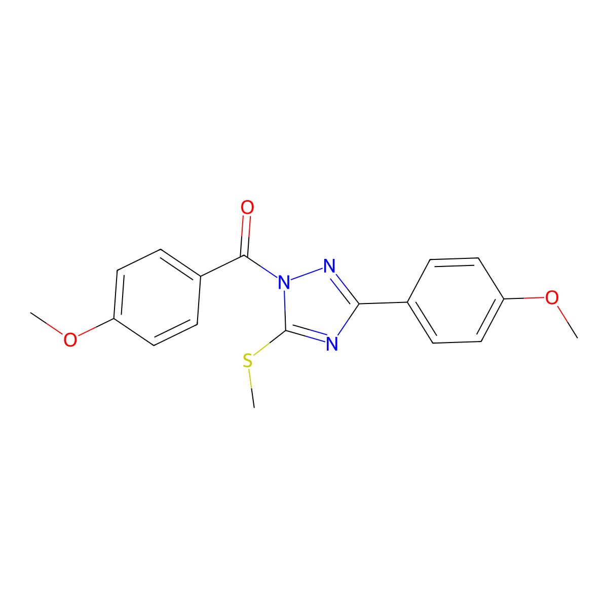 (4-Methoxyphenyl)-[3-(4-methoxyphenyl)-5-methylsulfanyl-1,2,4-triazol-1-yl]methanone molecular structure, CAS 695172-91-9