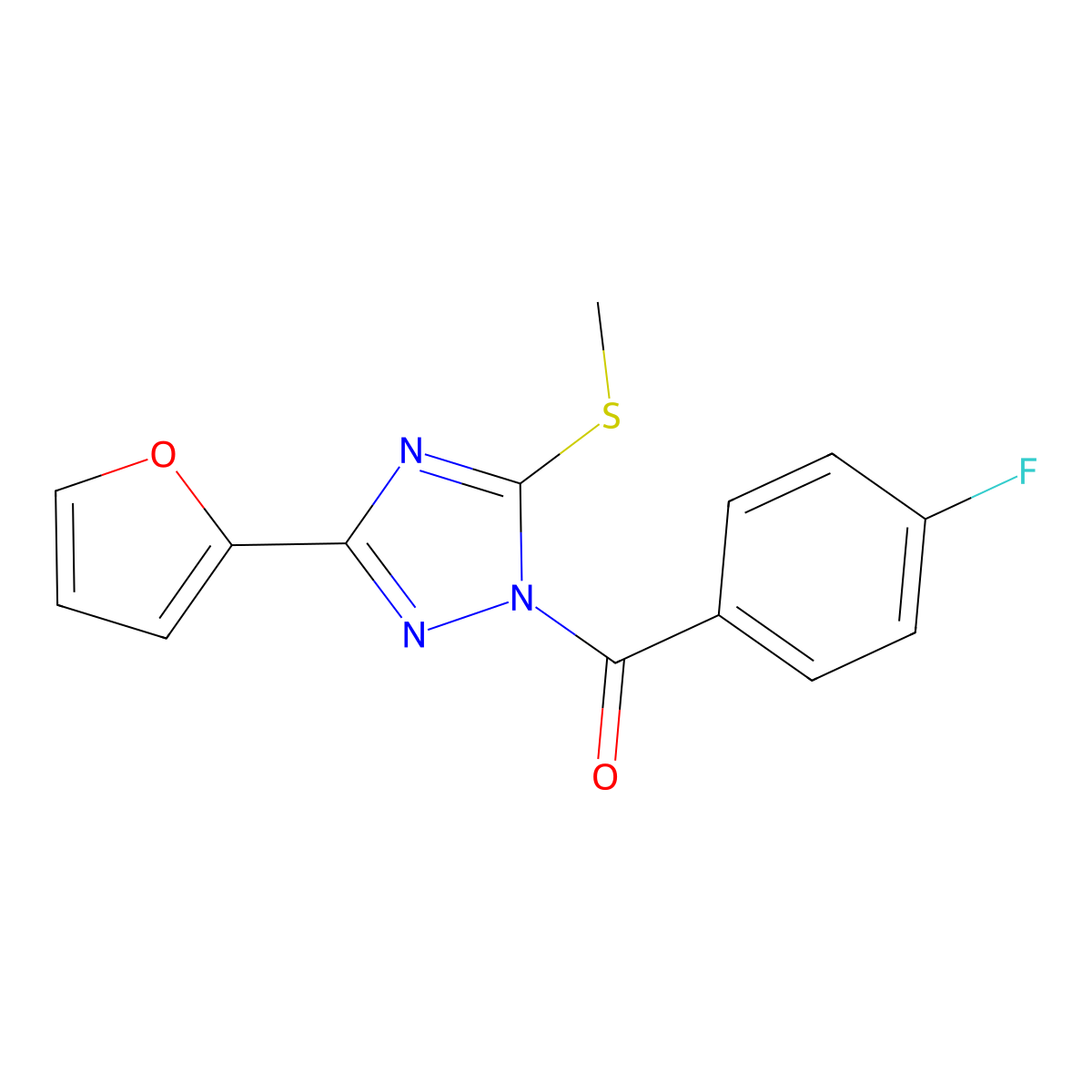 (4-Fluorophenyl)-[3-(furan-2-yl)-5-methylsulfanyl-1,2,4-triazol-1-yl]methanone molecular structure, CAS 695173-23-0