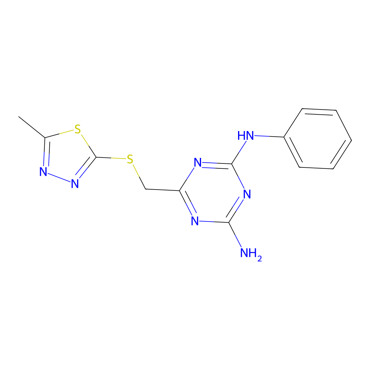 6-{[(5-methyl-1,3,4-thiadiazol-2-yl)sulfanyl]methyl}-N-phenyl-1,3,5-triazine-2,4-diamine molecular structure, CAS 695173-30-9