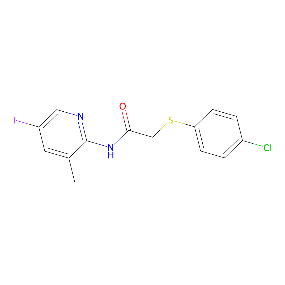 2-(4-chlorophenyl)sulfanyl-N-(5-iodo-3-methylpyridin-2-yl)acetamide molecular structure, CAS 695173-40-1