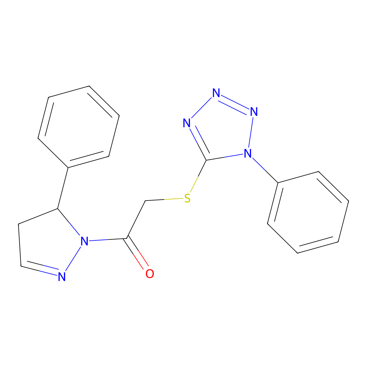 1-(5-phenyl-4,5-dihydro-1H-pyrazol-1-yl)-2-[(1-phenyl-1H-tetrazol-5-yl)sulfanyl]ethanone molecular structure, CAS 695174-18-6