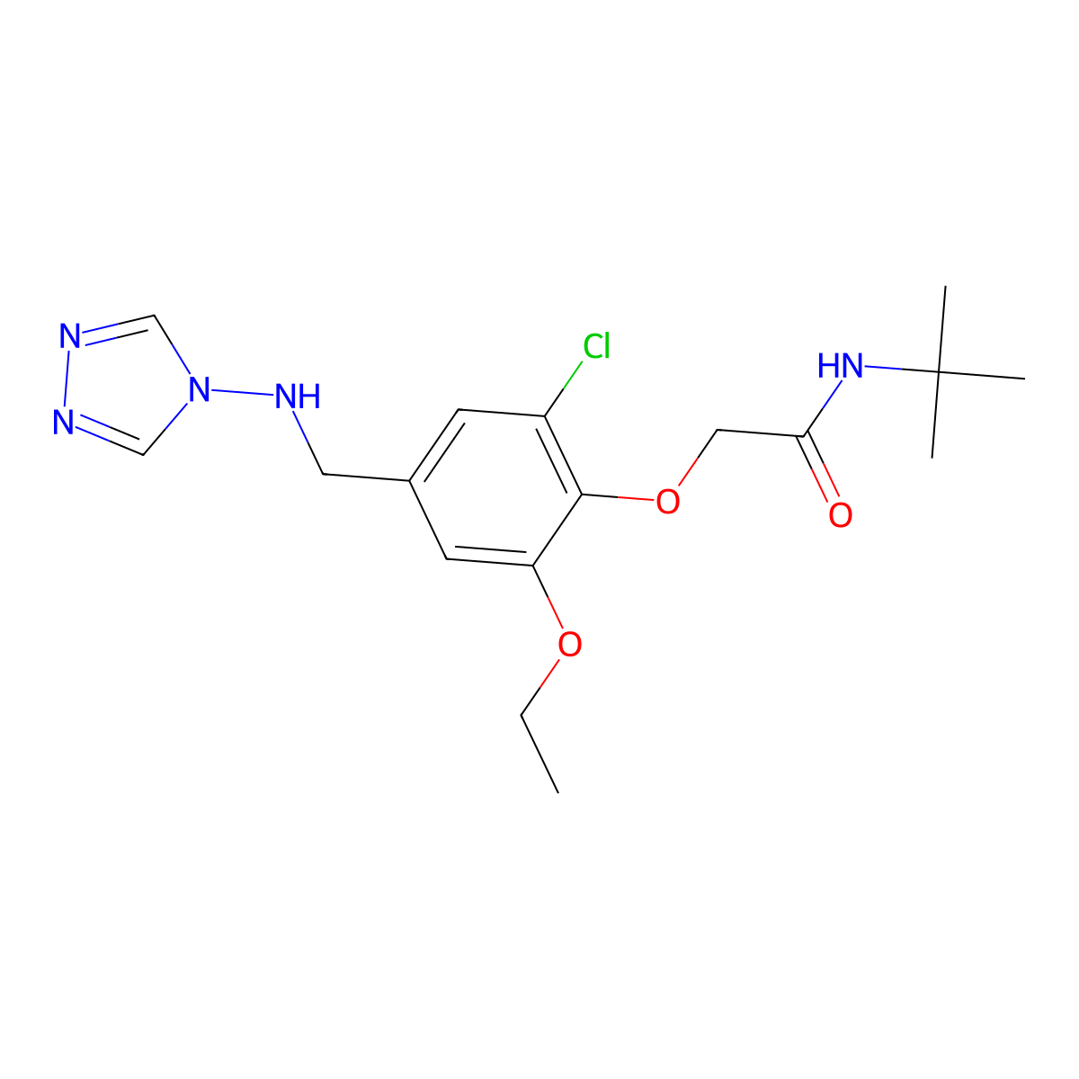 N-tert-Butyl-2-[2-chloro-6-ethoxy-4-([1,2,4]triazol-4-ylaminomethyl)-phenoxy]-acetamide molecular structure, CAS 695174-20-0