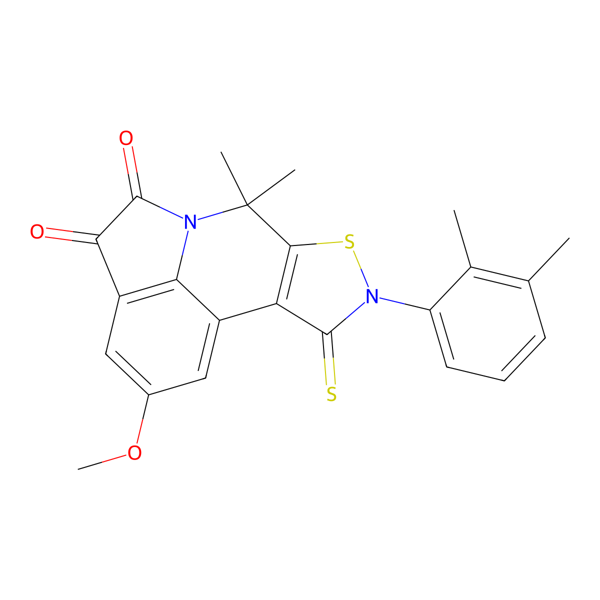 9-(2,3-dimethylphenyl)-2-methoxy-7,7-dimethyl-10-thioxo-9,10-dihydro-4H-isothiazolo[5,4-c]pyrrolo[3,2,1-ij]quinoline-4,5(7H)-dione molecular structure, CAS 695174-42-6