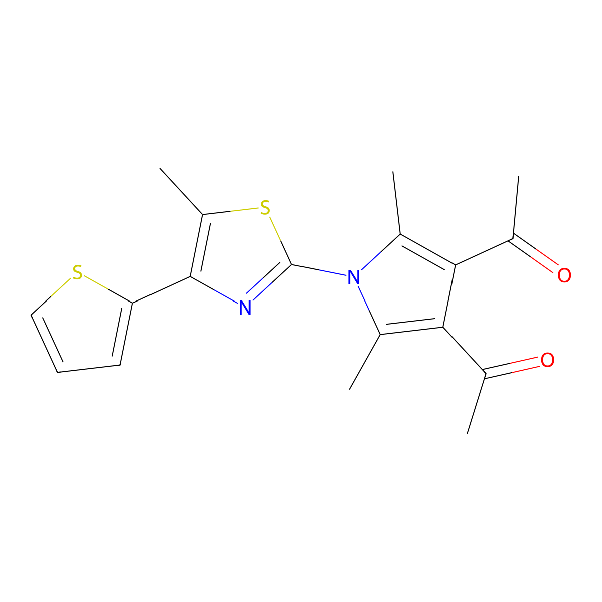 1-[4-Acetyl-2,5-dimethyl-1-(5-methyl-4-thiophen-2-yl-1,3-thiazol-2-yl)pyrrol-3-yl]ethanone molecular structure, CAS 695174-49-3