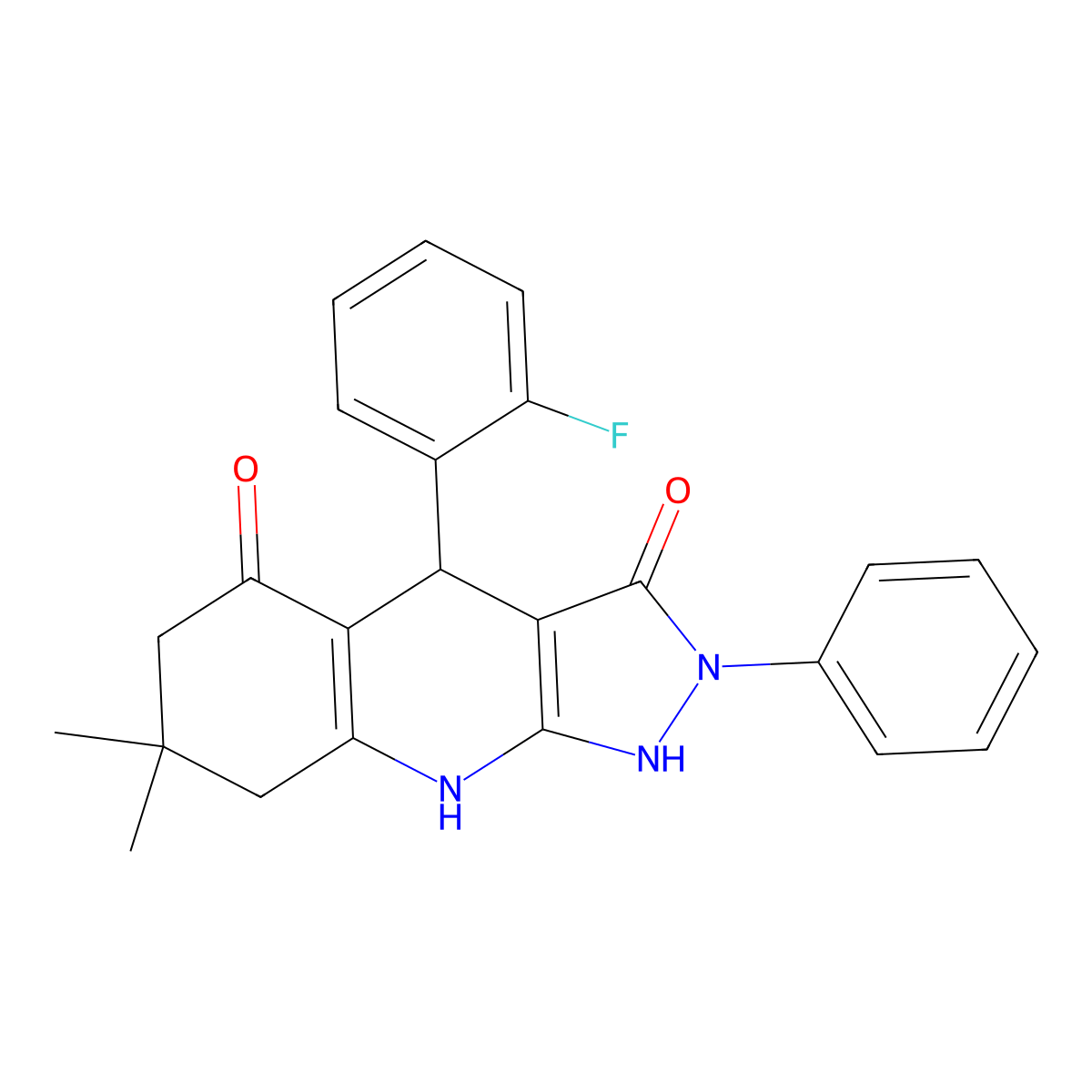 4-(2-fluorophenyl)-7,7-dimethyl-2-phenyl-4,7,8,9-tetrahydro-1H-pyrazolo[3,4-b]quinoline-3,5(2H,6H)-dione molecular structure, CAS 695174-73-3