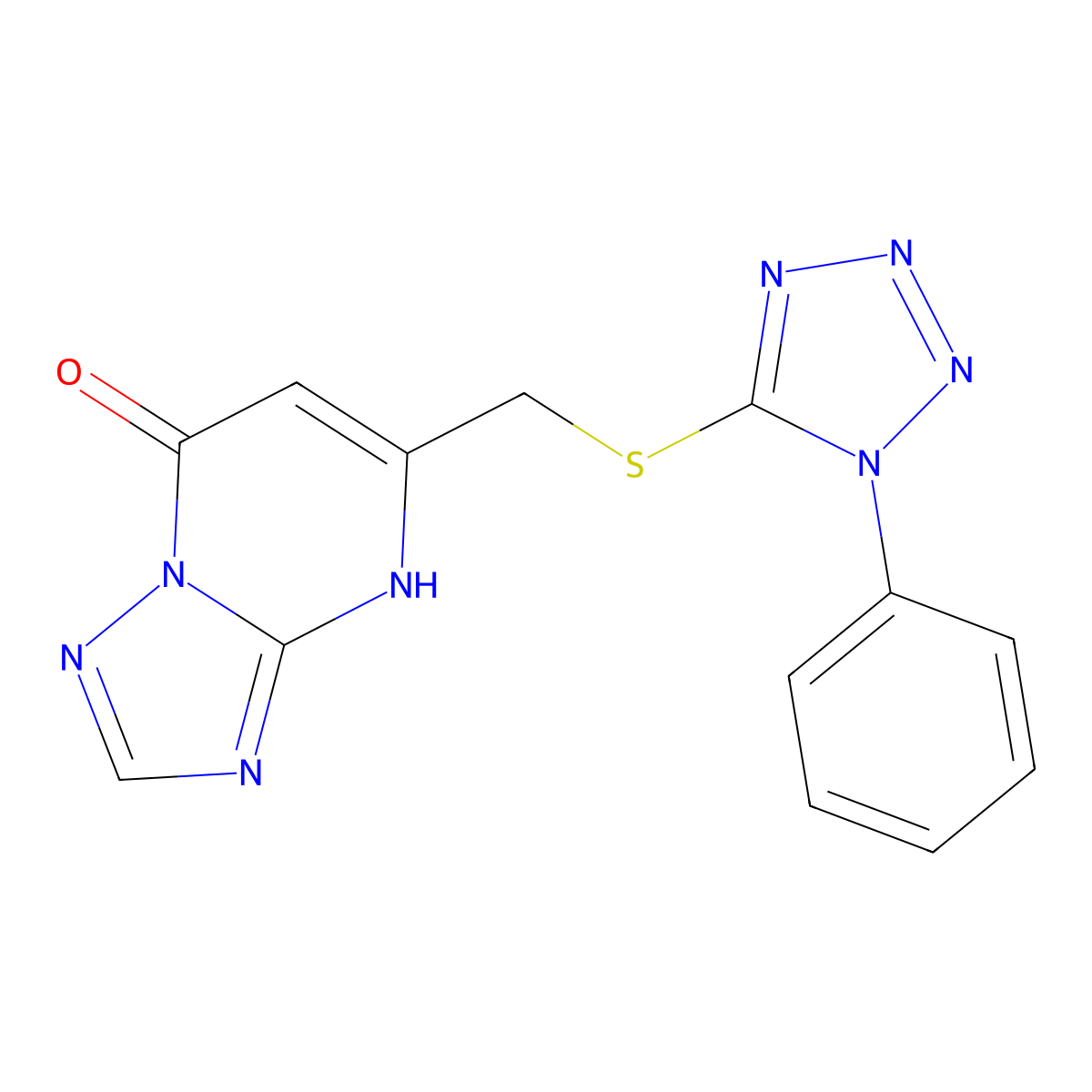 5-{[(1-phenyl-1H-tetrazol-5-yl)thio]methyl}[1,2,4]triazolo[1,5-a]pyrimidin-7(4H)-one molecular structure, CAS 695174-77-7