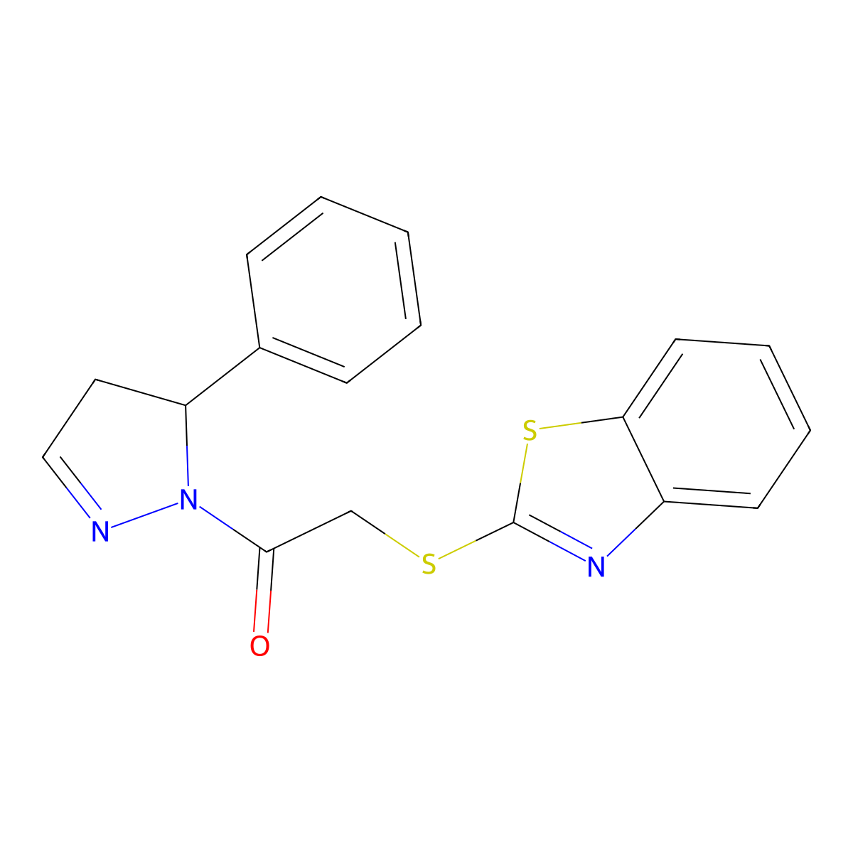 2-(1,3-benzothiazol-2-ylsulfanyl)-1-(5-phenyl-4,5-dihydro-1H-pyrazol-1-yl)ethanone molecular structure, CAS 695175-03-2