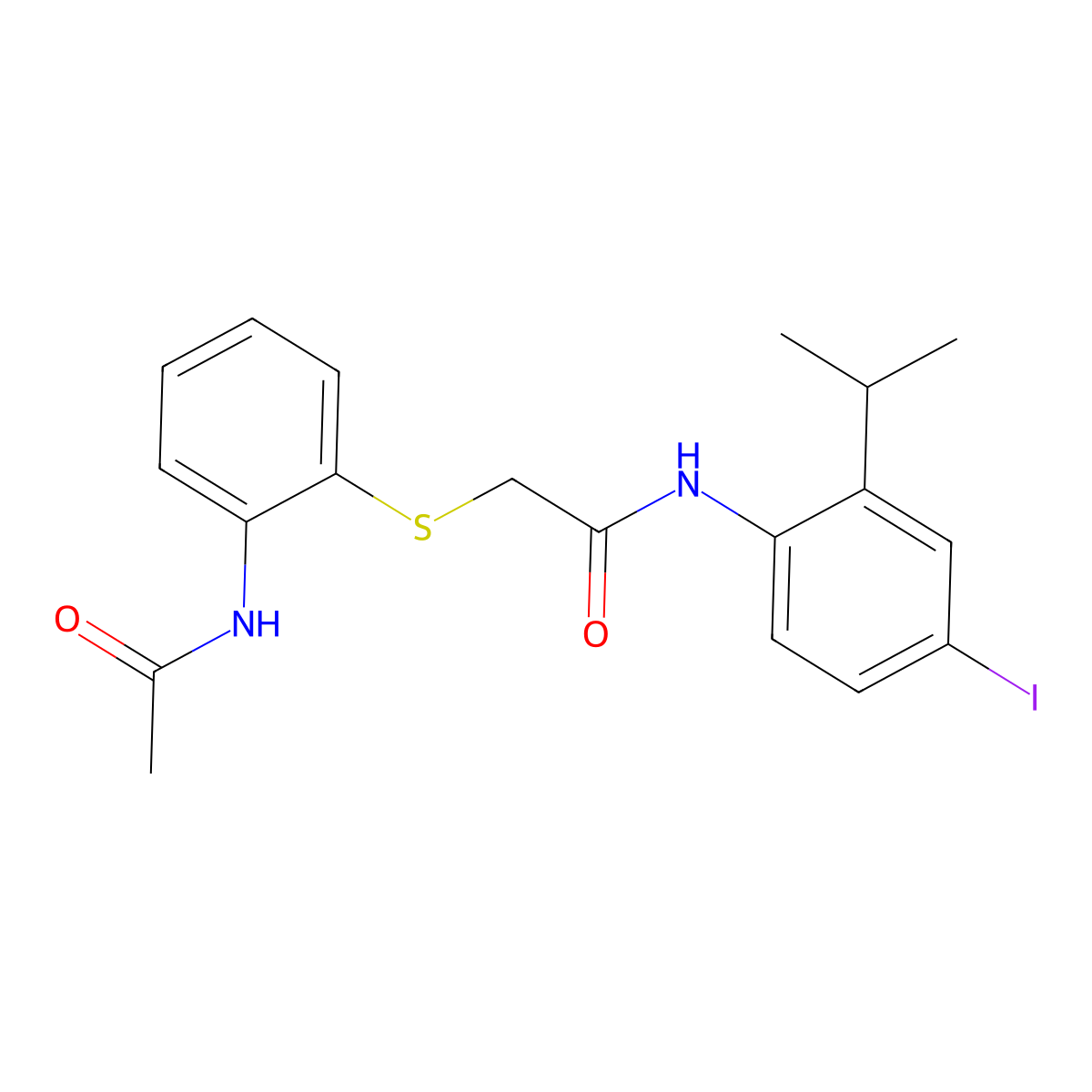 2-(2-acetamidophenyl)sulfanyl-N-(4-iodo-2-propan-2-ylphenyl)acetamide molecular structure, CAS 695175-04-3