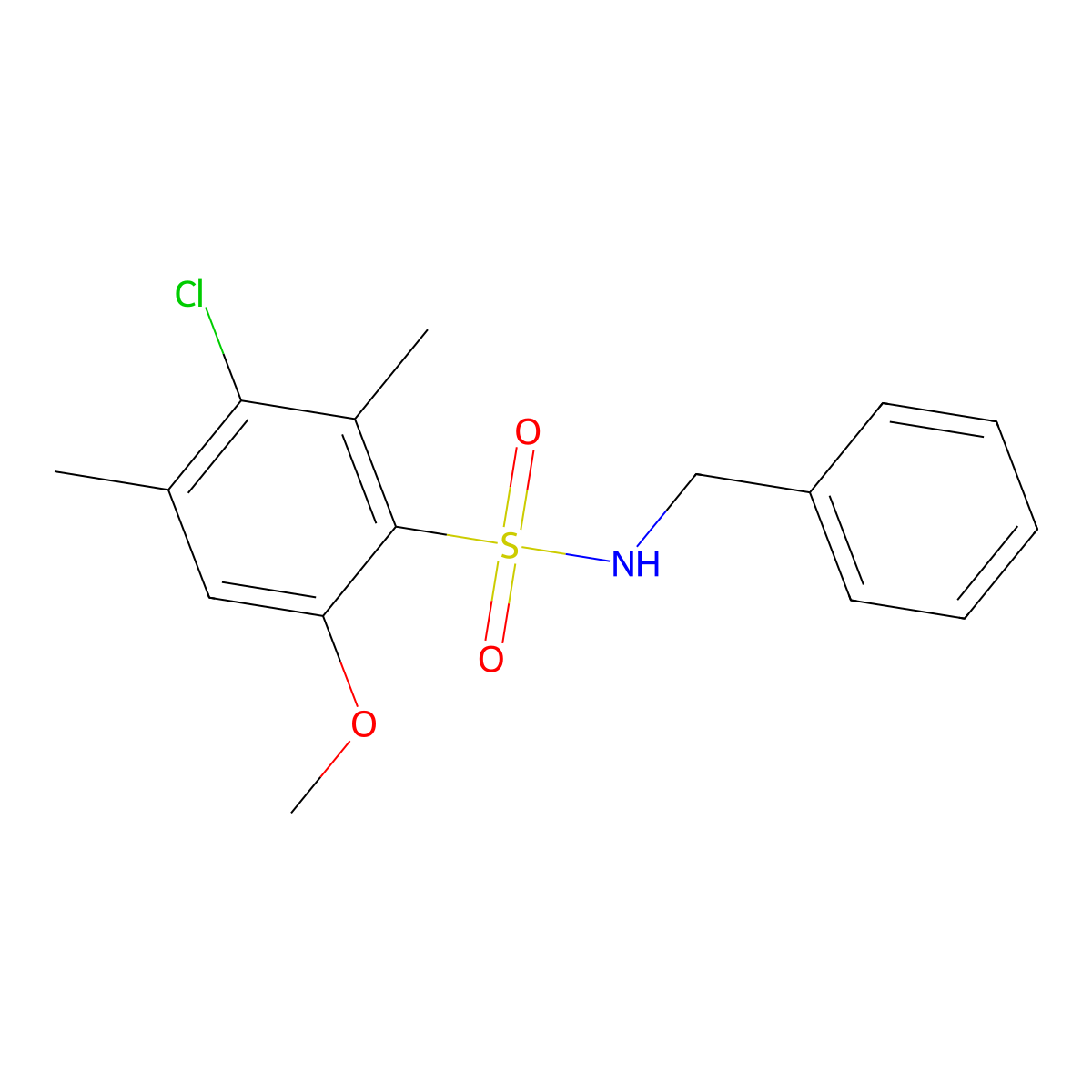 N-benzyl-3-chloro-6-methoxy-2,4-dimethylbenzenesulfonamide molecular structure, CAS 695175-17-8