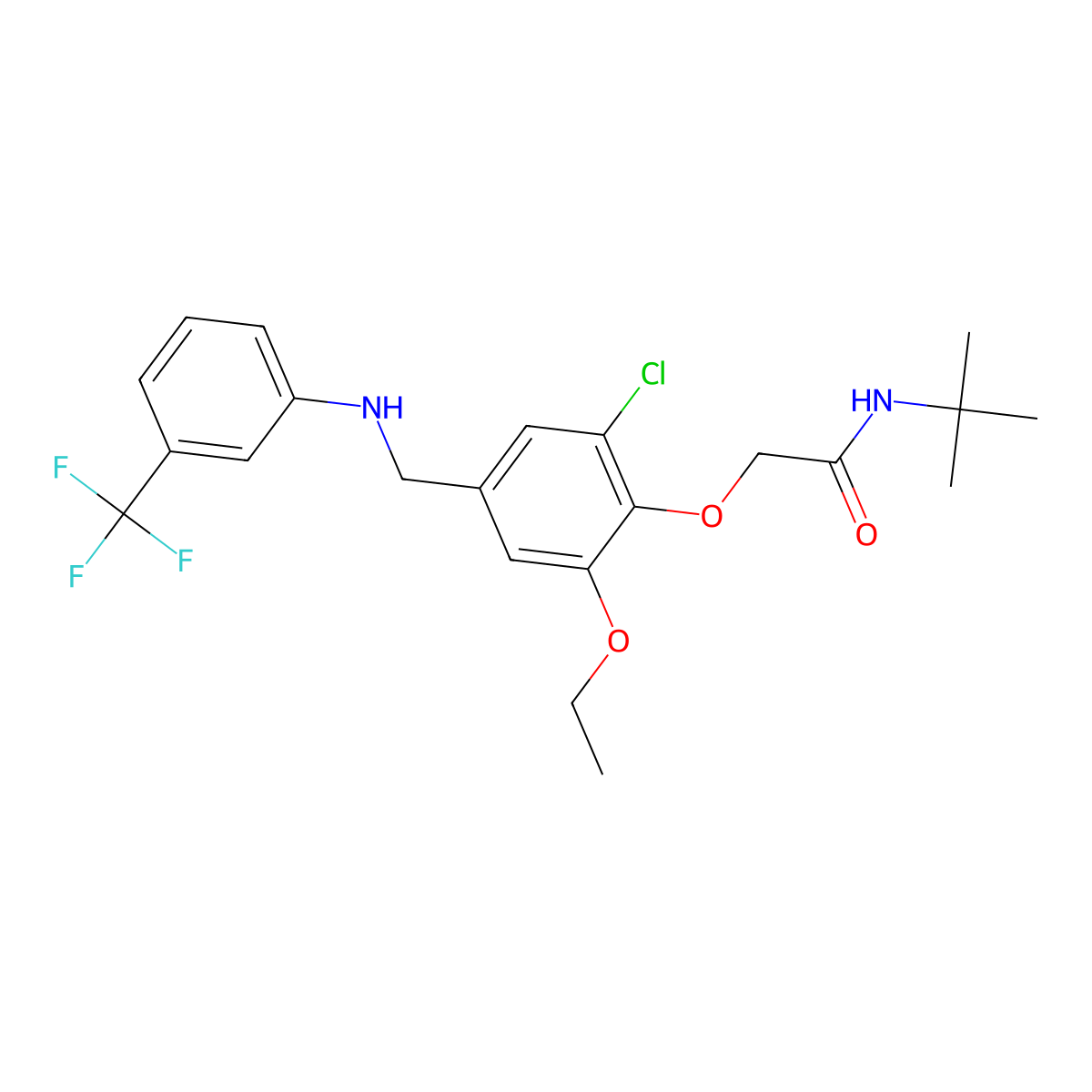 N-tert-butyl-2-[2-chloro-6-ethoxy-4-[[3-(trifluoromethyl)anilino]methyl]phenoxy]acetamide molecular structure, CAS 695175-27-0