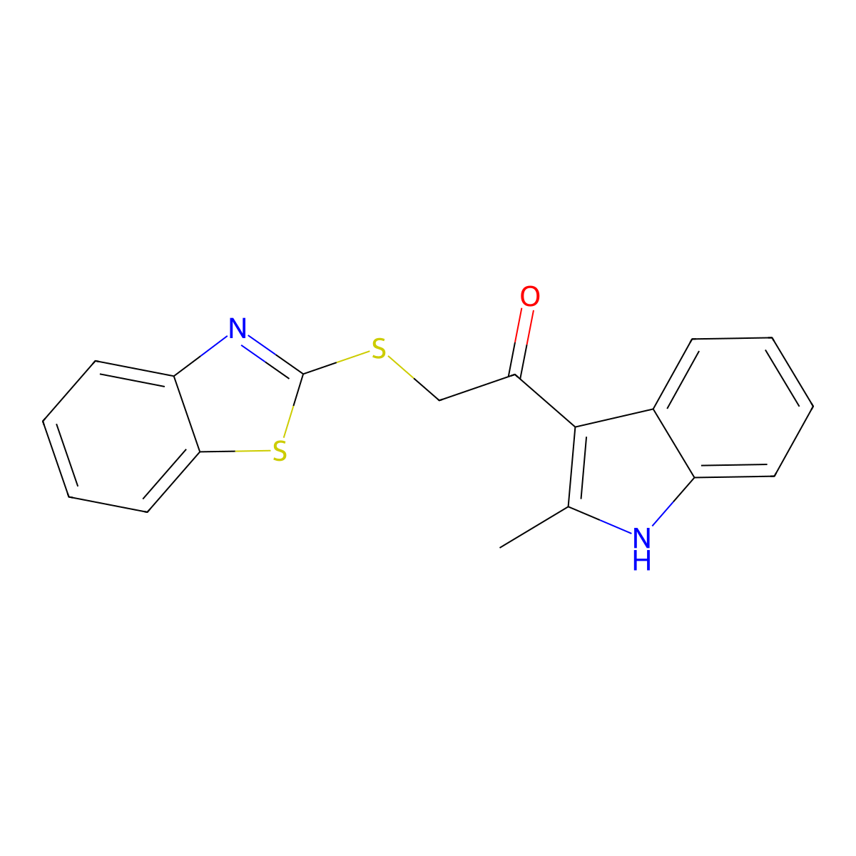 2-(1,3-benzothiazol-2-ylsulfanyl)-1-(2-methyl-1H-indol-3-yl)ethanone molecular structure, CAS 695175-32-7