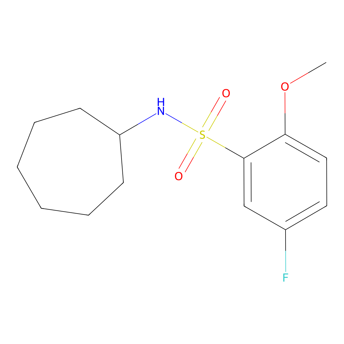 N-cycloheptyl-5-fluoro-2-methoxybenzenesulfonamide molecular structure, CAS 695175-42-9