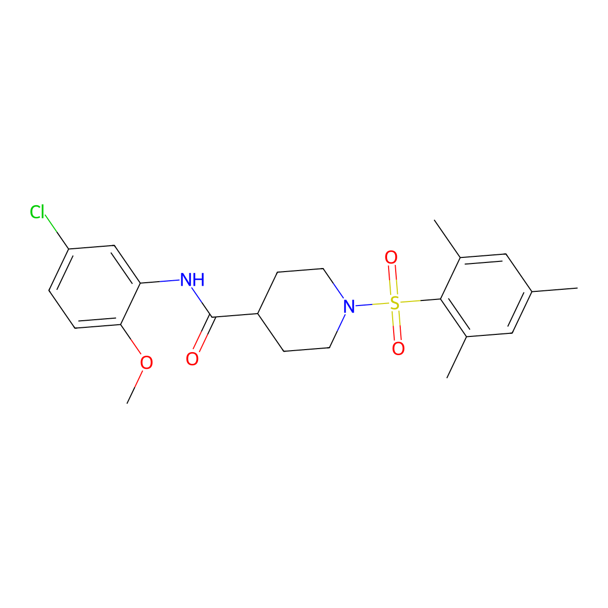 N-(5-chloro-2-methoxyphenyl)-1-(mesitylsulfonyl)-4-piperidinecarboxamide molecular structure, CAS 695175-52-1