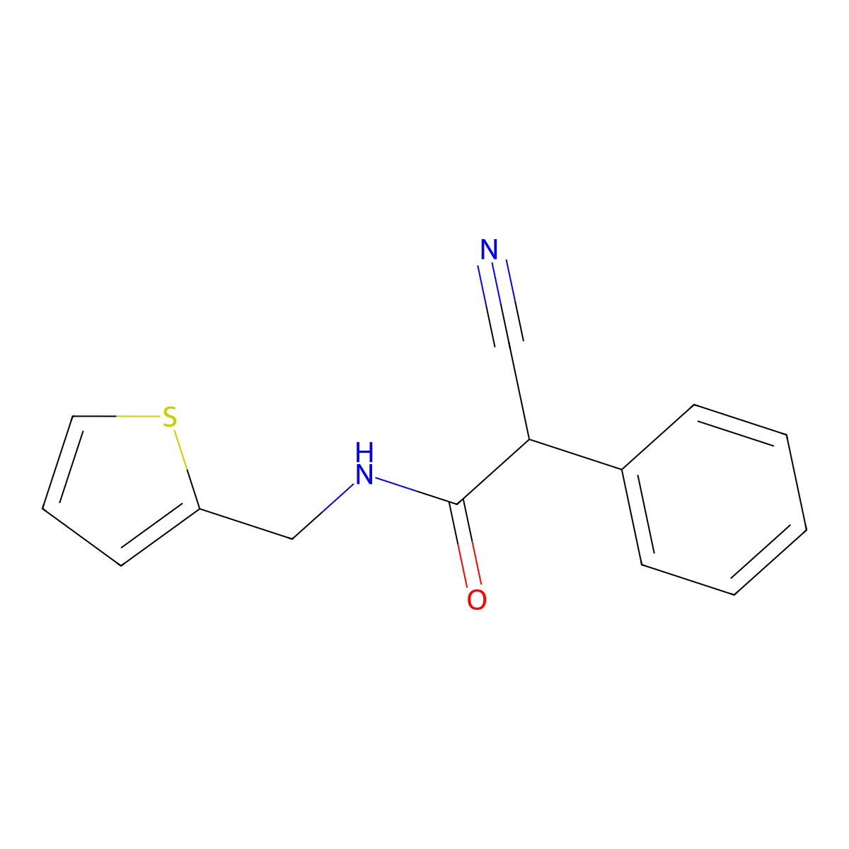2-cyano-2-phenyl-N-(thiophen-2-ylmethyl)acetamide molecular structure, CAS 695175-60-1