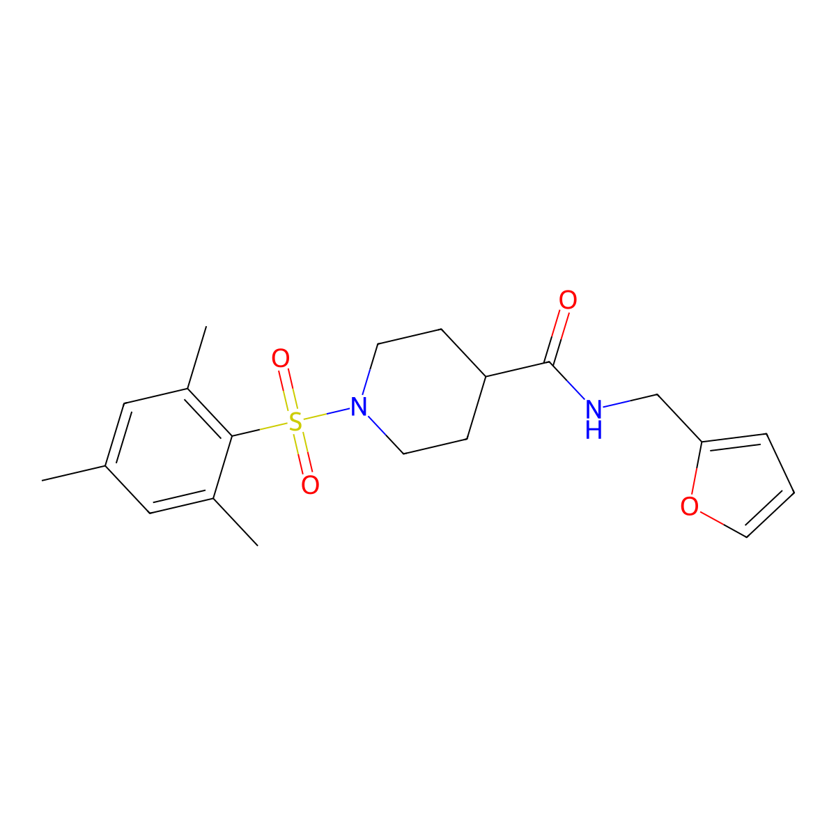 N-(2-furylmethyl)-1-(mesitylsulfonyl)-4-piperidinecarboxamide molecular structure, CAS 695175-71-4