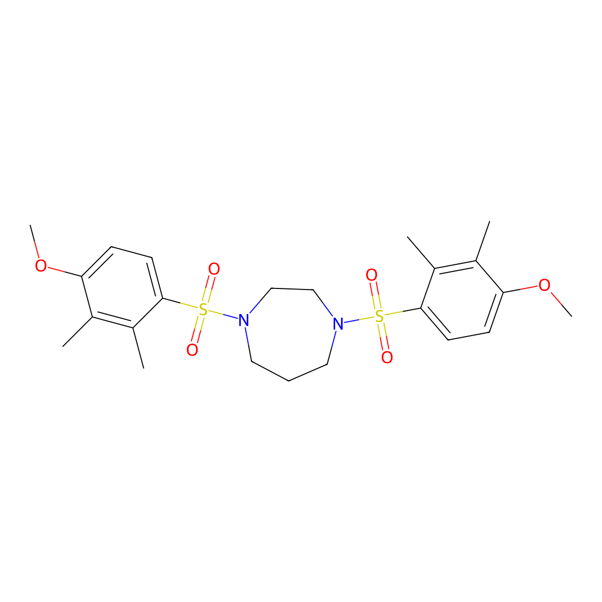 1,4-Bis(4-methoxy-2,3-dimethylbenzenesulfonyl)-1,4-diazepane molecular structure, CAS 695175-79-2