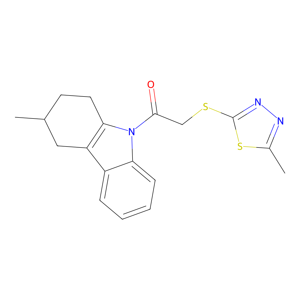 1-(3-methyl-1,2,3,4-tetrahydro-9H-carbazol-9-yl)-2-[(5-methyl-1,3,4-thiadiazol-2-yl)sulfanyl]ethanone molecular structure, CAS 695175-91-8