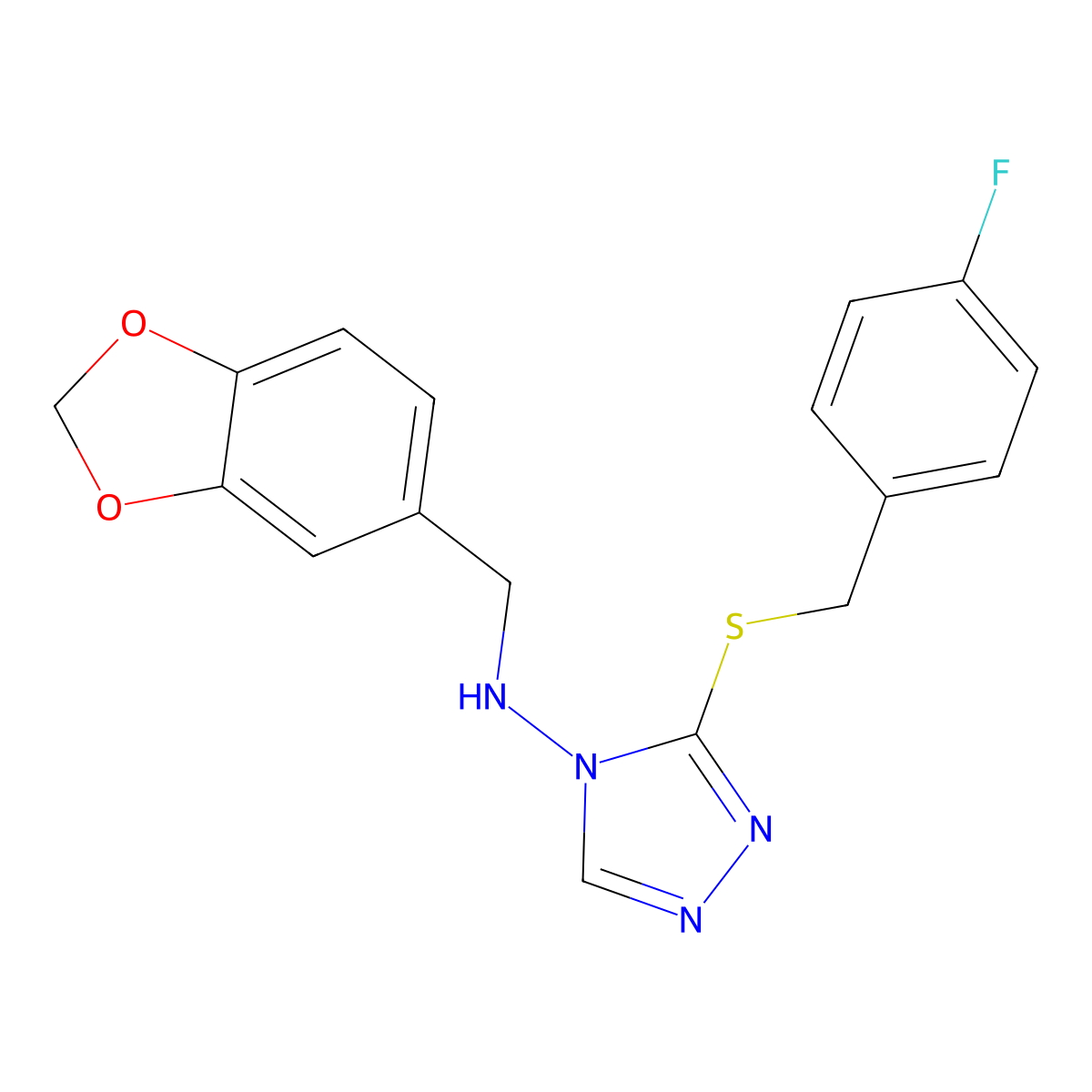 N-(1,3-benzodioxol-5-ylmethyl)-N-{3-[(4-fluorobenzyl)sulfanyl]-4H-1,2,4-triazol-4-yl}amine molecular structure, CAS 695175-93-0