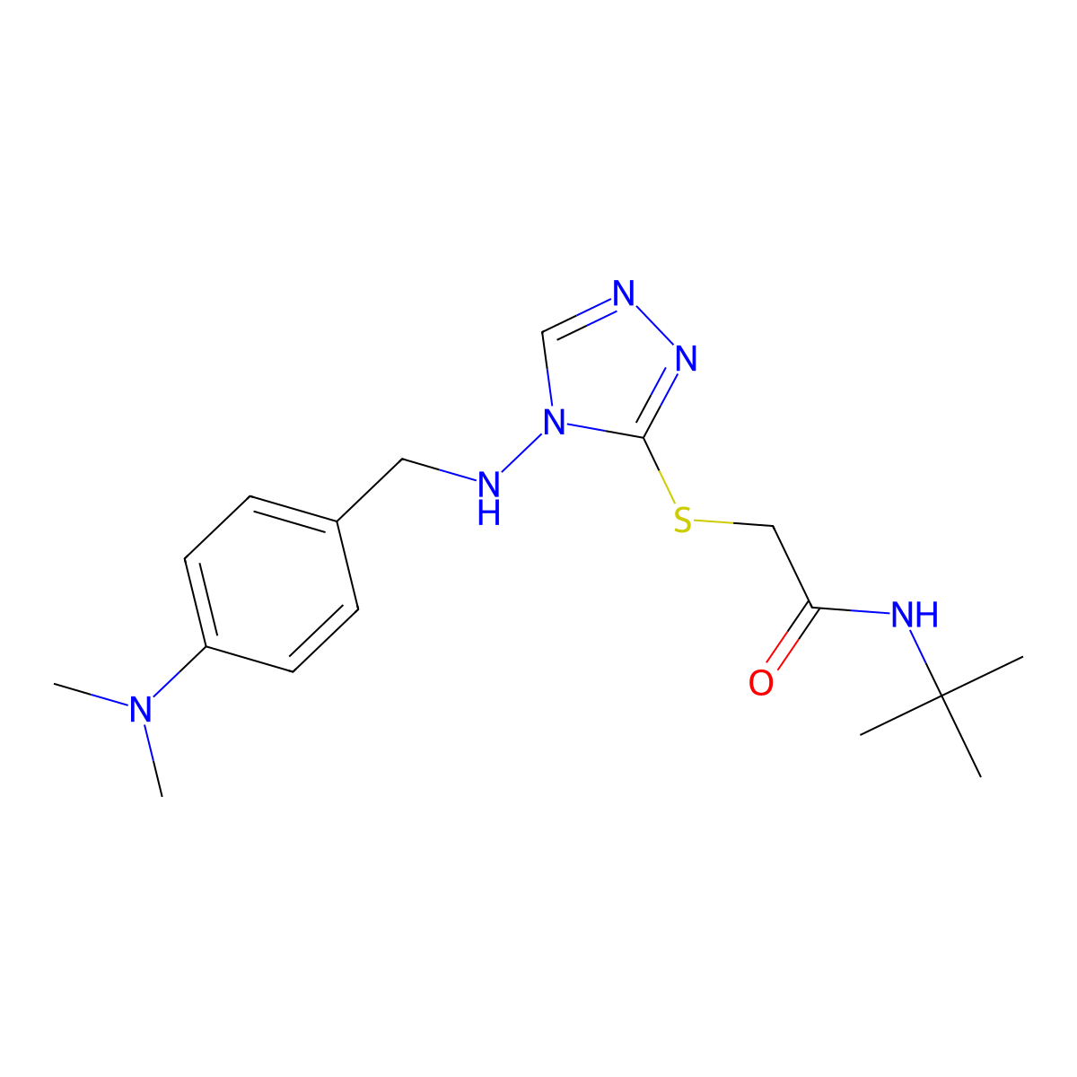 N-(tert-butyl)-2-[(4-{[4-(dimethylamino)benzyl]amino}-4H-1,2,4-triazol-3-yl)sulfanyl]acetamide molecular structure, CAS 695176-15-9