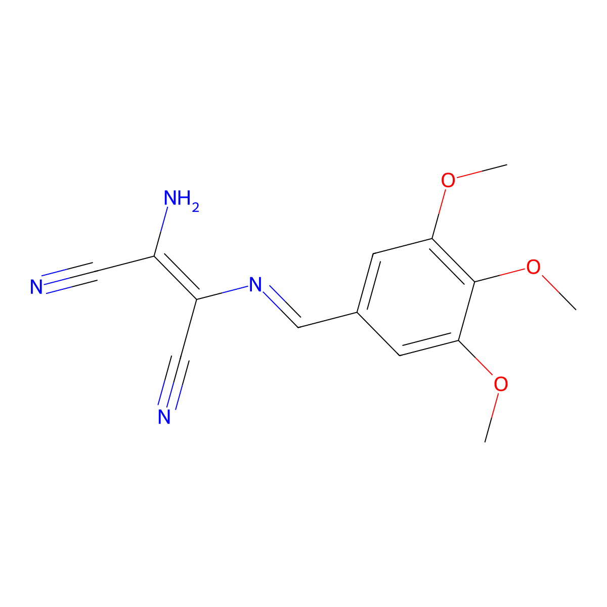 2-Amino-3-[(3,4,5-trimethoxyphenyl)methylideneamino]but-2-enedinitrile molecular structure, CAS 69519-12-6