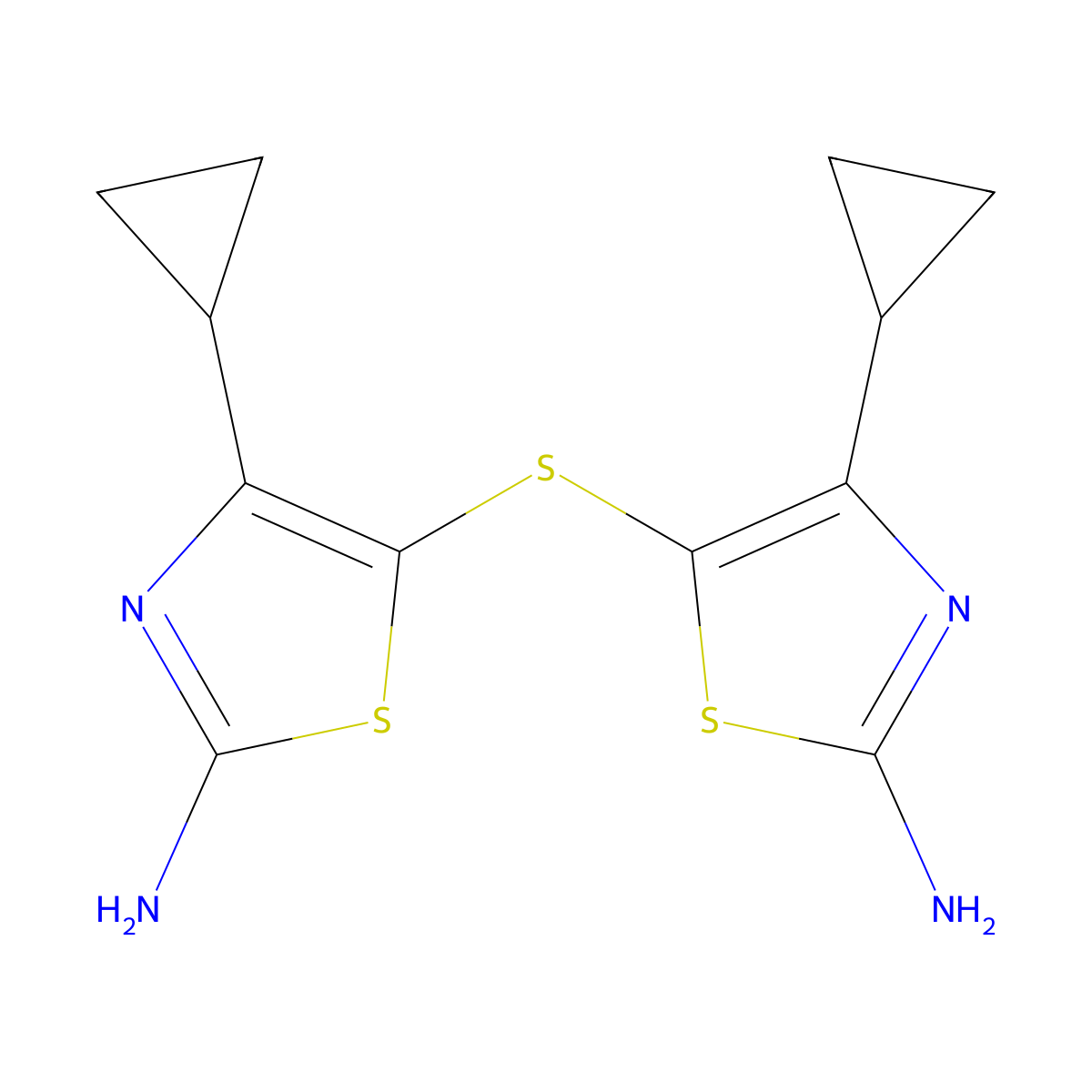 5-[(2-Amino-4-cyclopropyl-1,3-thiazol-5-yl)sulfanyl]-4-cyclopropyl-1,3-thiazol-2-amine molecular structure, CAS 695191-59-4