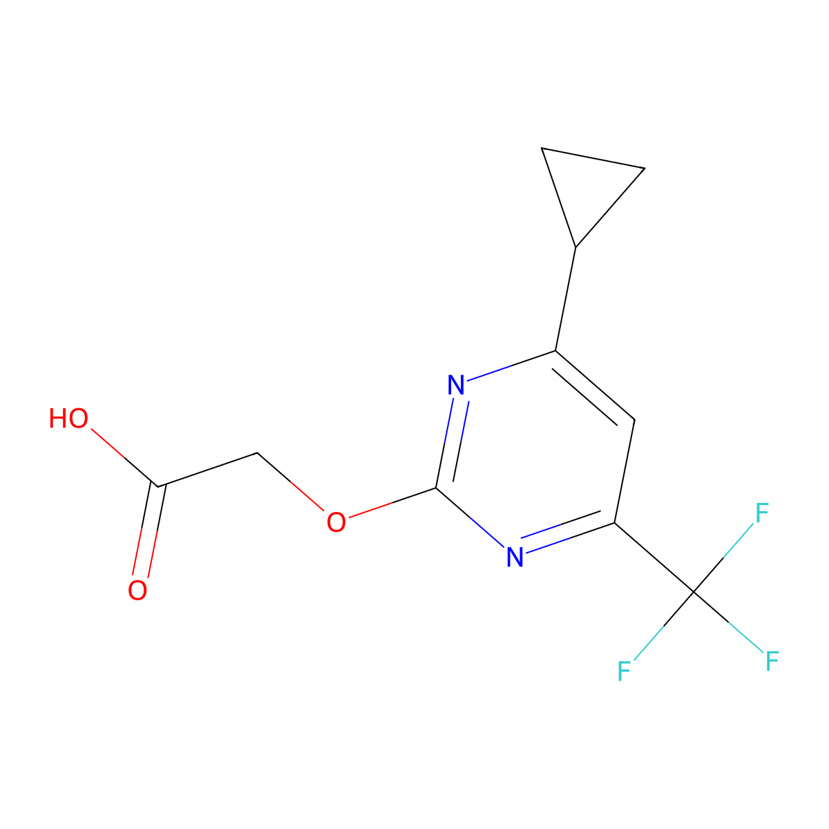 2-((4-Cyclopropyl-6-(trifluoromethyl)-2-pyrimidinyl)oxy)acetic acid molecular structure, CAS 695191-60-7