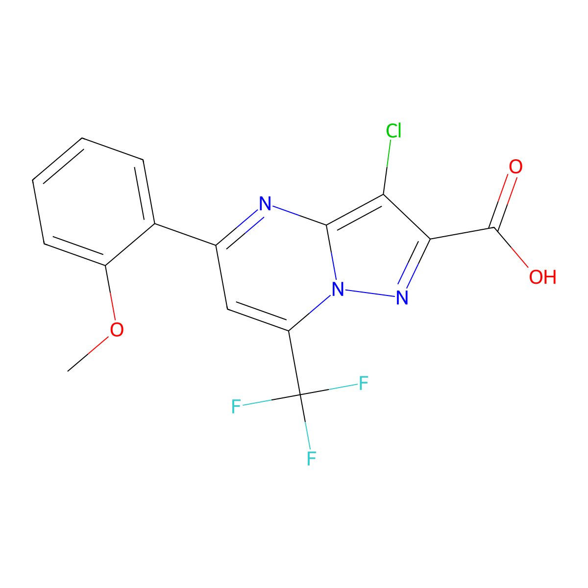 3-Chloro-5-(2-methoxyphenyl)-7-(trifluoromethyl)pyrazolo[1,5-a]pyrimidine-2-carboxylic acid molecular structure, CAS 695191-62-9