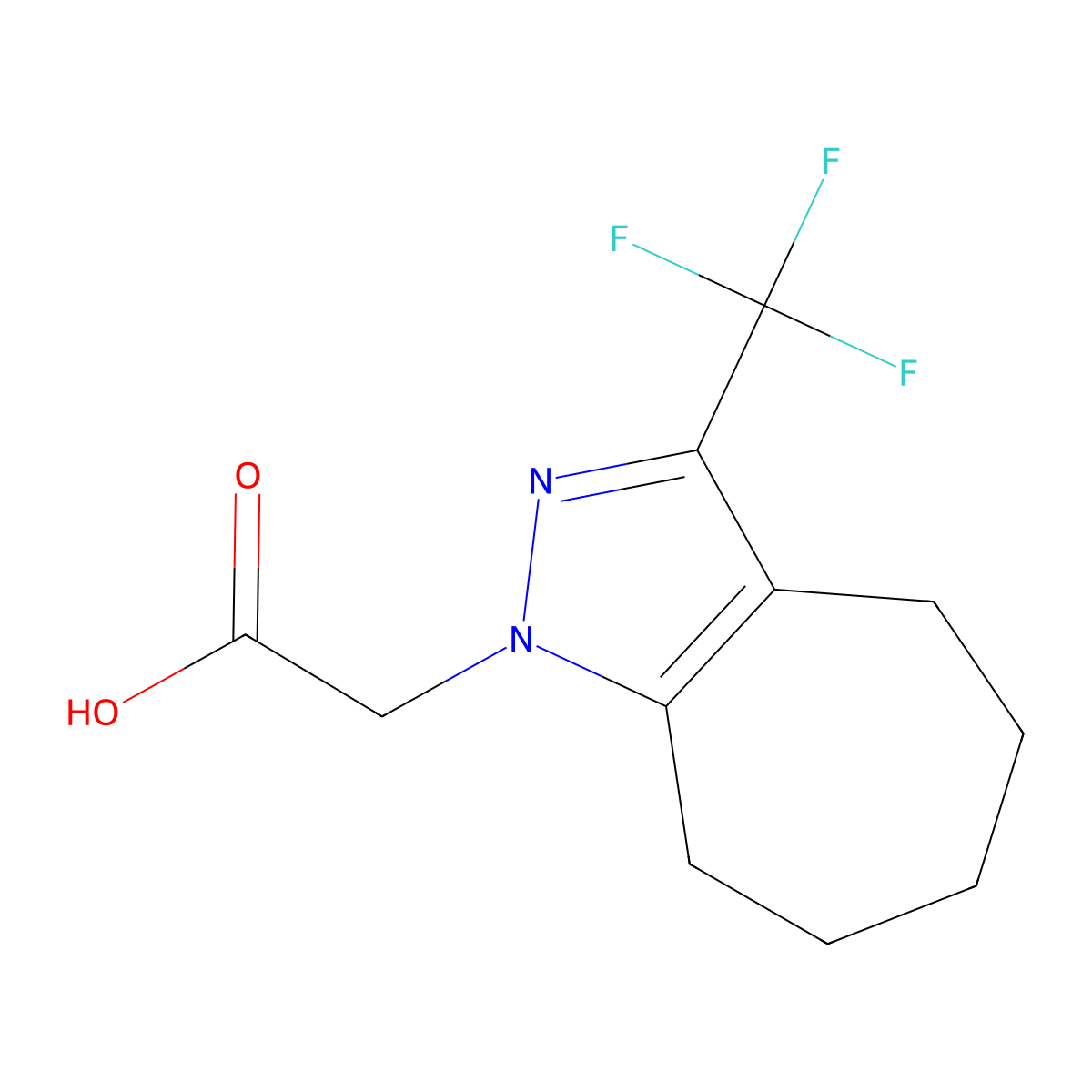 2-(3-(trifluoromethyl)-1H,4H,5H,6H,7H,8H-cyclohepta(c)pyrazol-1-yl)acetic acid molecular structure, CAS 695191-63-0