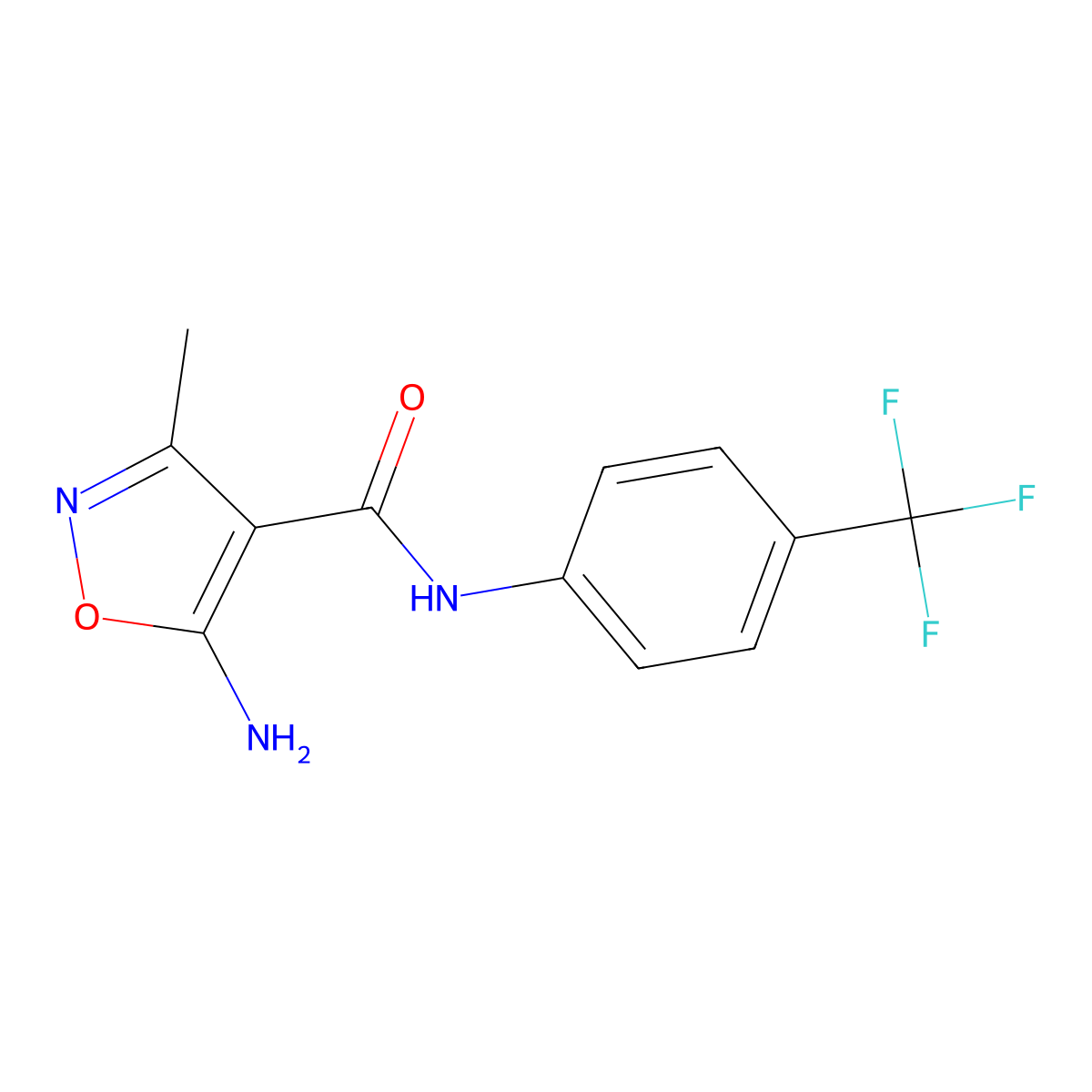 5-amino-3-methyl-N-[4-(trifluoromethyl)phenyl]-1,2-oxazole-4-carboxamide molecular structure, CAS 695191-69-6