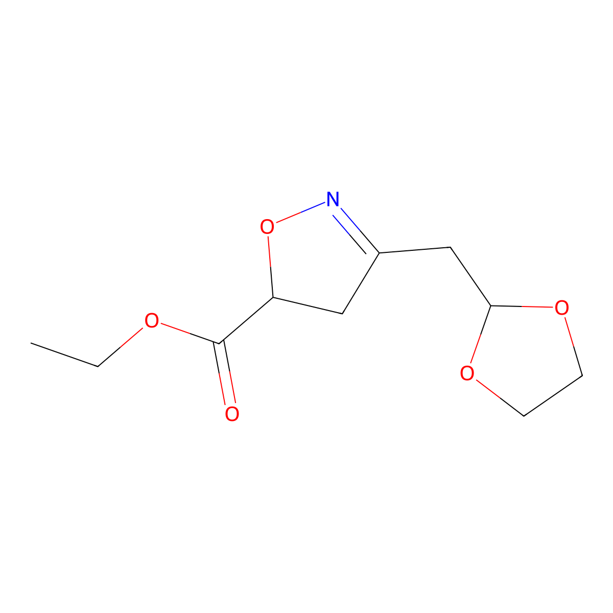 Ethyl 3-(1,3-dioxolan-2-ylmethyl)-4,5-dihydroisoxazole-5-carboxylate molecular structure, CAS 695191-75-4