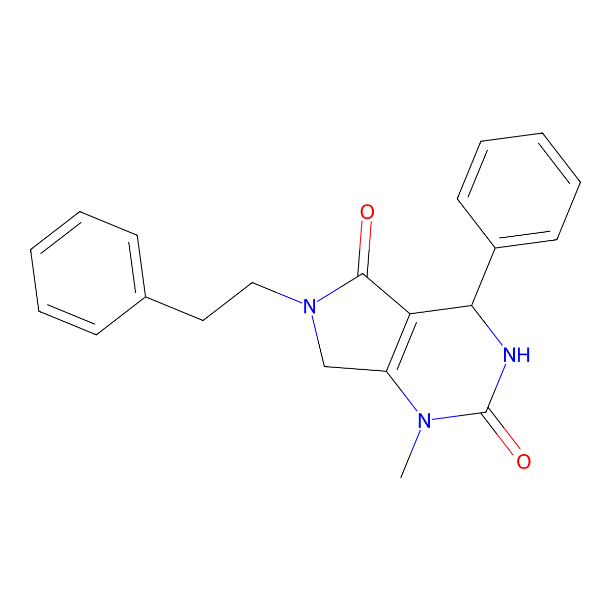 1-Methyl-6-phenethyl-4-phenyl-3,4,6,7-tetrahydro-1H-pyrrolo[3,4-d]pyrimidine-2,5-dione molecular structure, CAS 695192-87-1