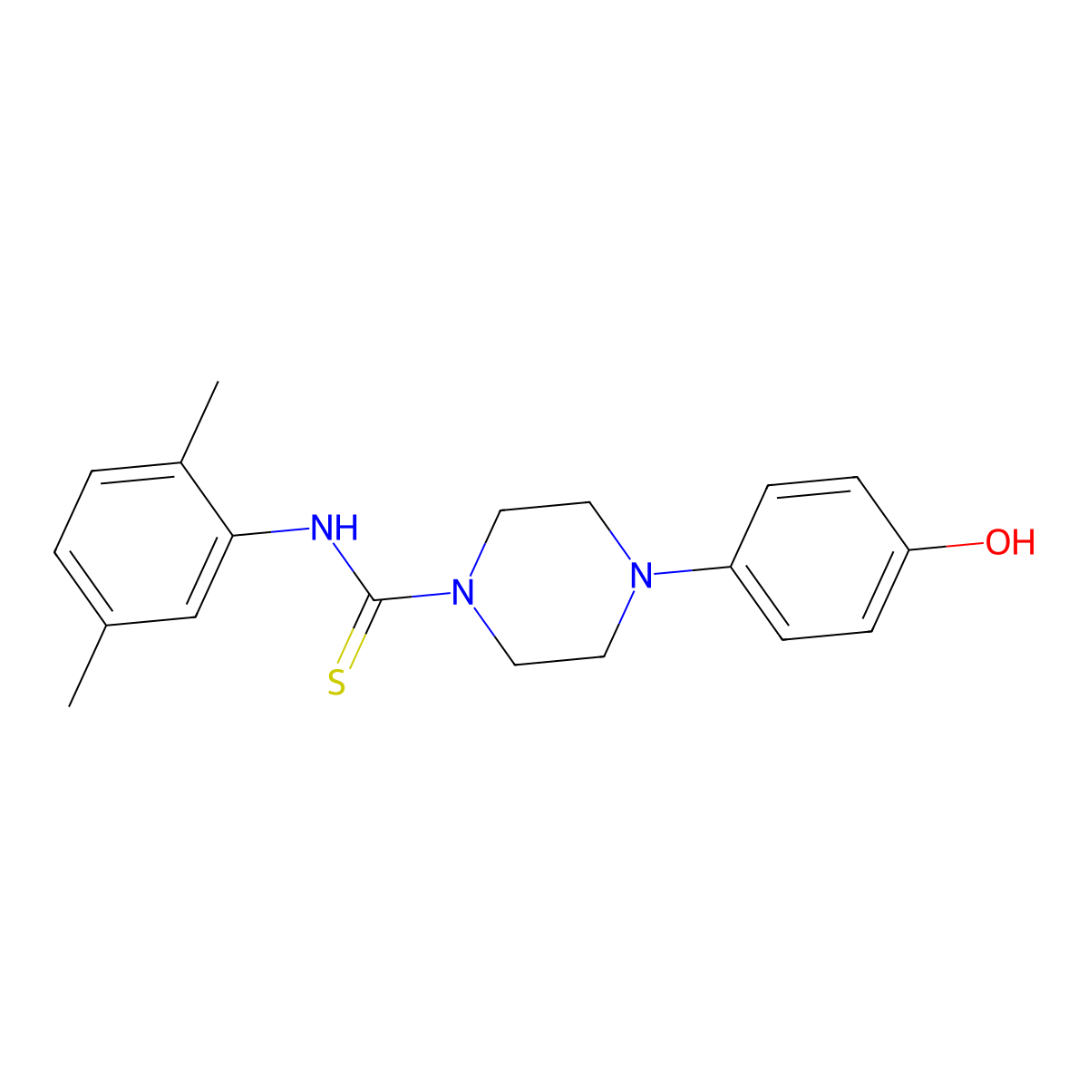 N-(2,5-dimethylphenyl)-4-(4-hydroxyphenyl)piperazine-1-carbothioamide molecular structure, CAS 695193-28-3