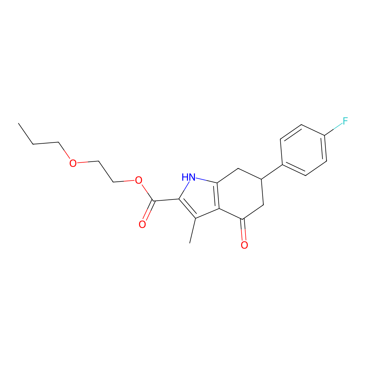 2-propoxyethyl 6-(4-fluorophenyl)-3-methyl-4-oxo-4,5,6,7-tetrahydro-1H-indole-2-carboxylate molecular structure, CAS 695194-92-4